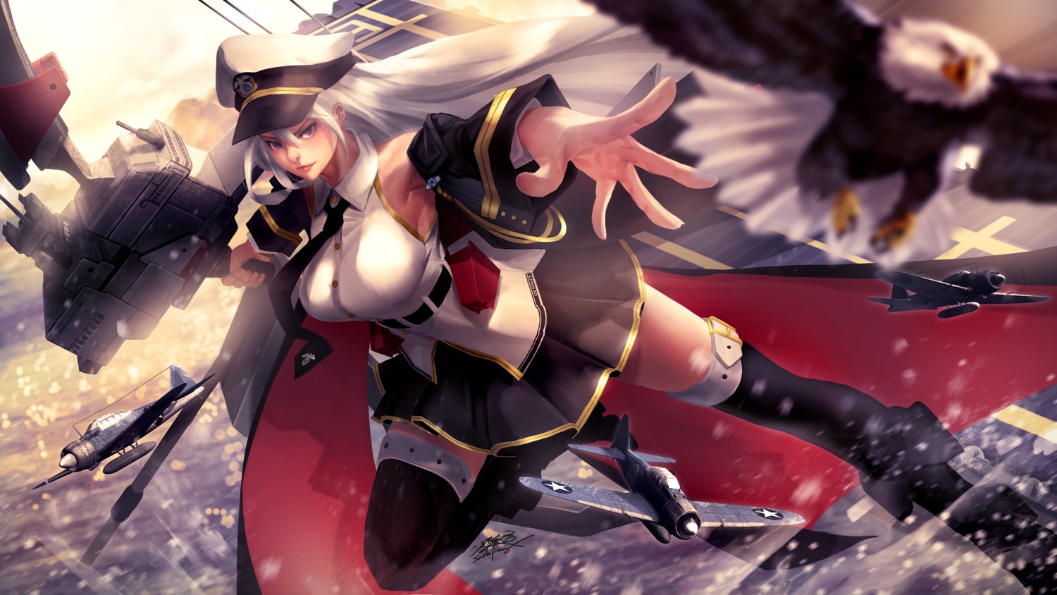 azur_lane, enterprise_(azur_lane), heels, santa_fung, thighhighs, uniform