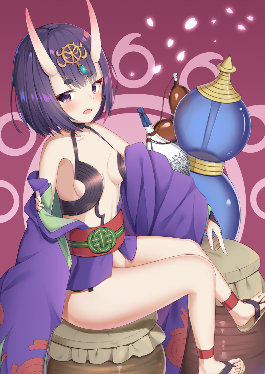 cleavage, fate/grand_order, japanese_clothes, no_bra, open_shirt, shuten_douji_(fate), yukarite