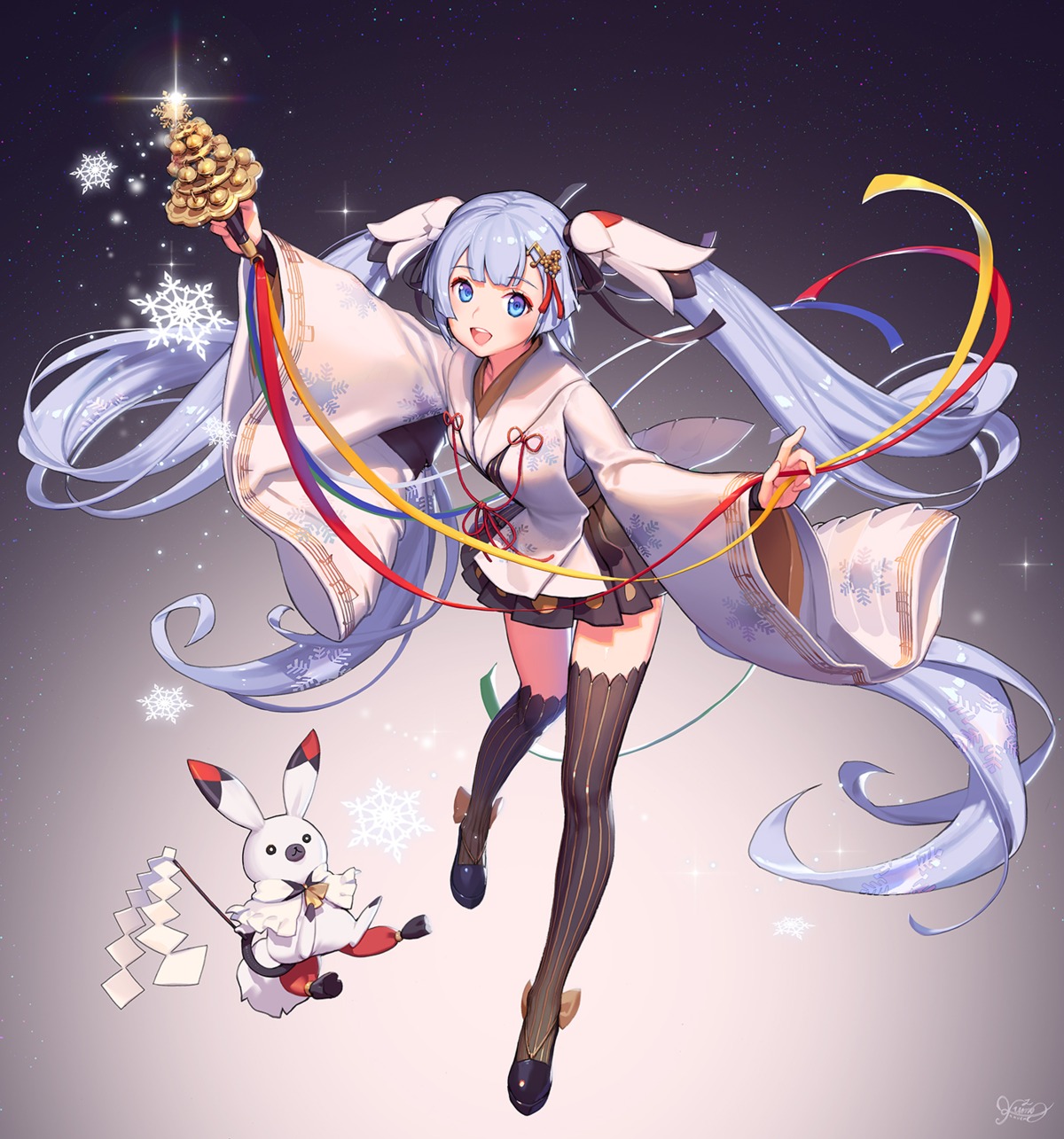 destiny_child, hatsune_miku, japanese_clothes, kkuem, shift_up, thighhighs, vocaloid, yuki_miku