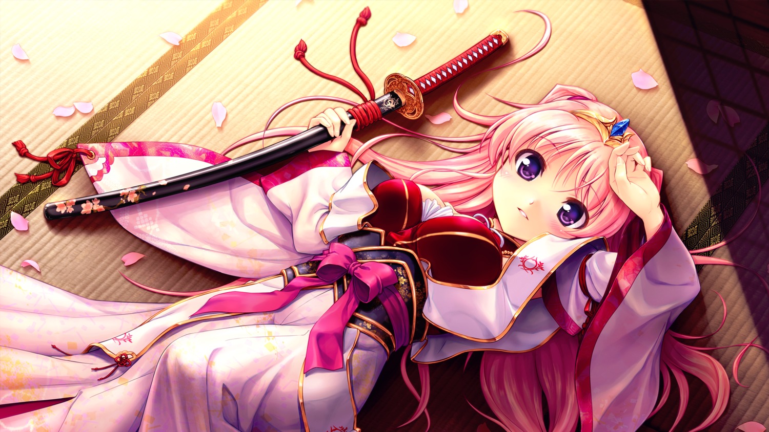 asian_clothes, august, bekkankou, miyaguni_akari, sen_no_hatou_tsukisome_no_kouki, sword, wallpaper