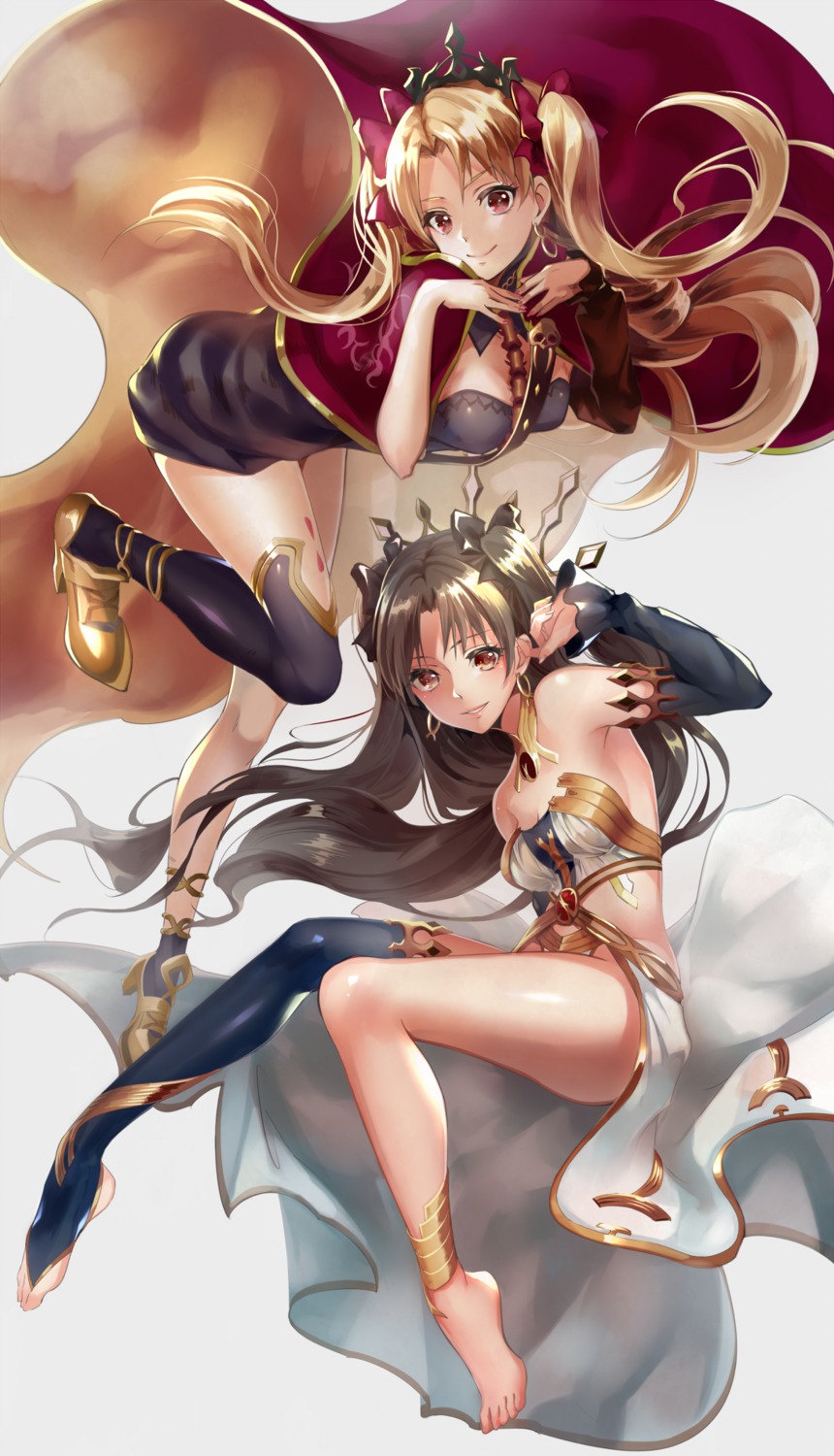 cleavage, dress, ereshkigal_(fate), fate/grand_order, heels, ishtar_(fate), thighhighs, yache