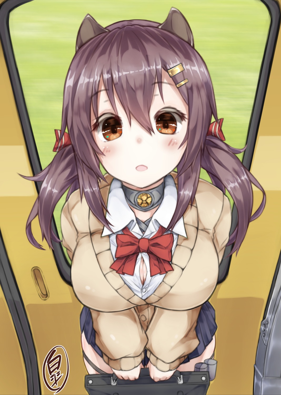 animal_ears, azur_lane, cleavage, nagara_(azur_lane), ourah_ikuzus, seifuku, sweater