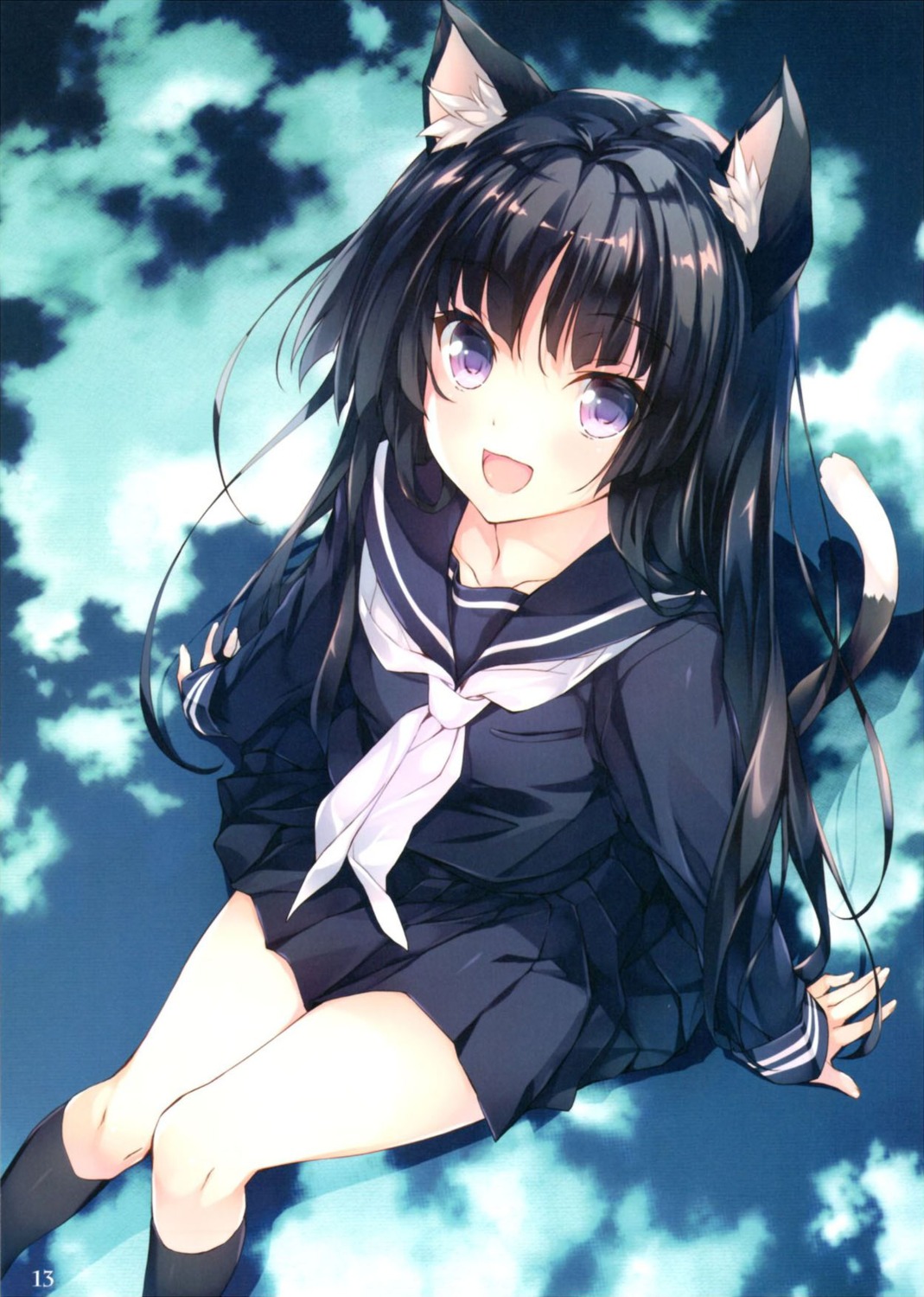 amami_mikihiro, animal_ears, jpeg_artifacts, nekomimi, seifuku, tail