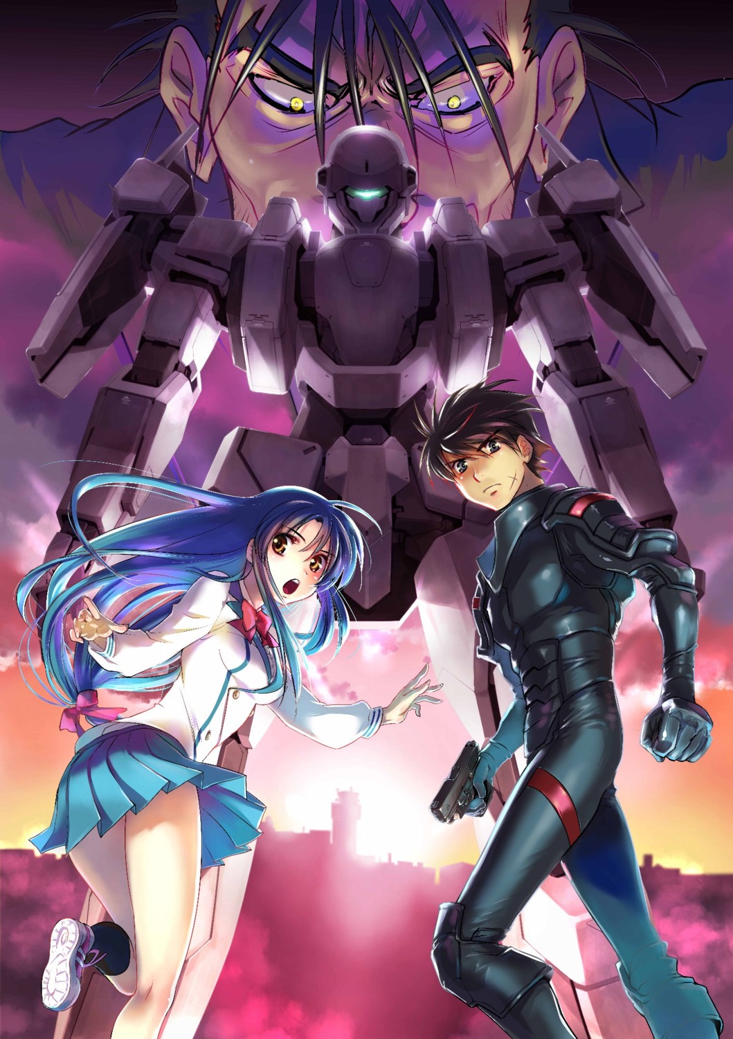 bodysuit, chidori_kaname, full_metal_panic, gun, mecha, sagara_sousuke, seifuku, ueda_hiroshi
