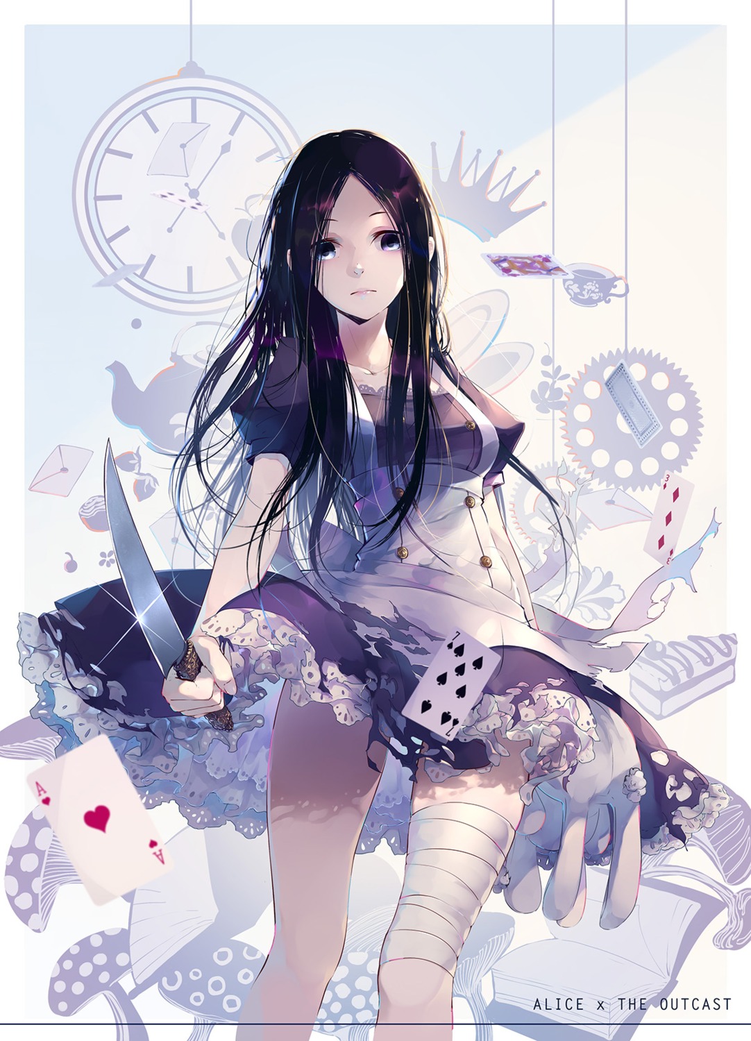 alice, alice_in_wonderland, bandages, torn_clothes, wait, weapon