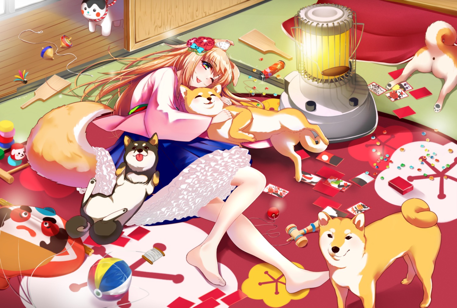 animal_ears, feet, japanese_clothes, kona, tail