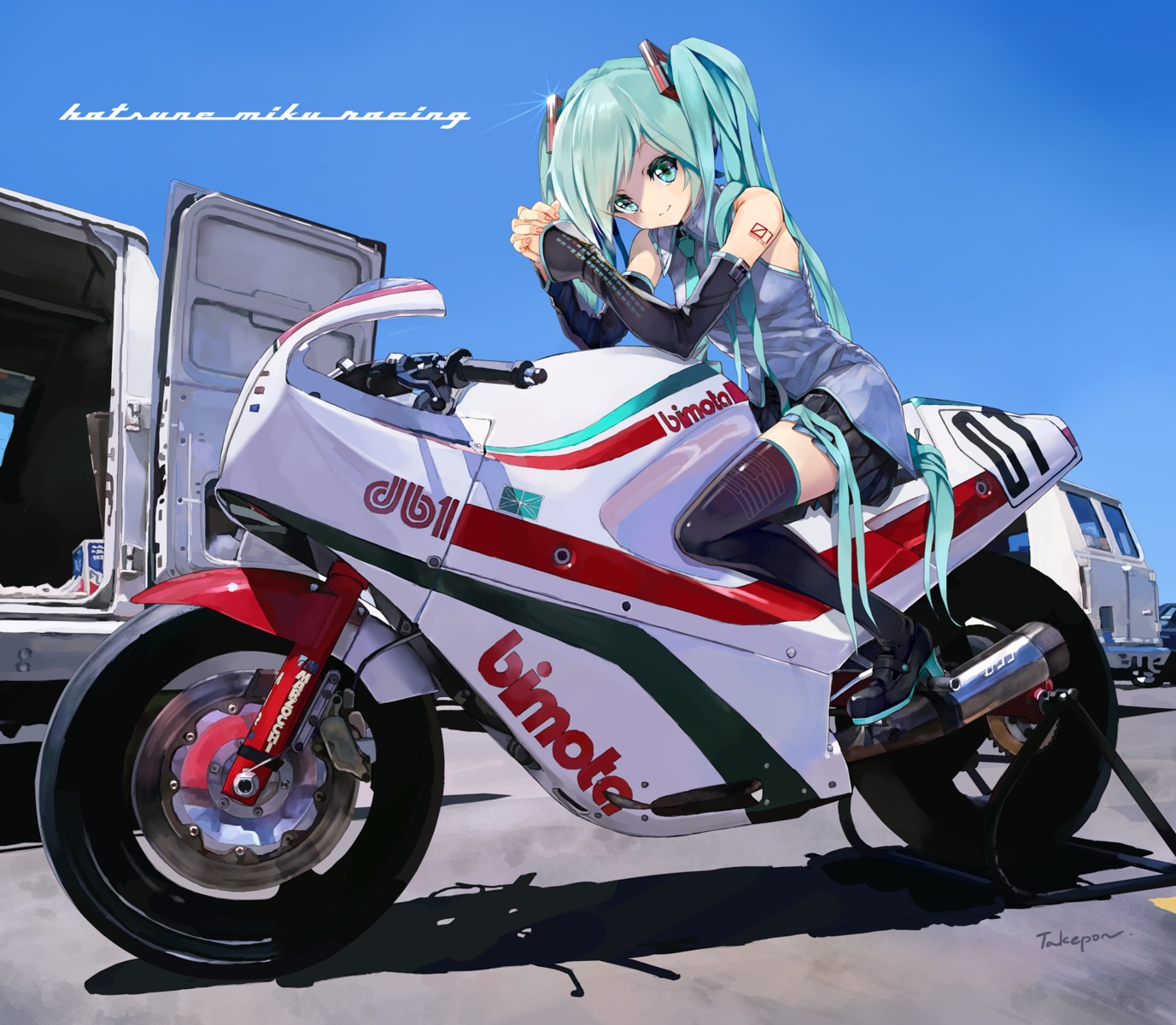 hatsune_miku, heels, takepon1123, tattoo, thighhighs, vocaloid