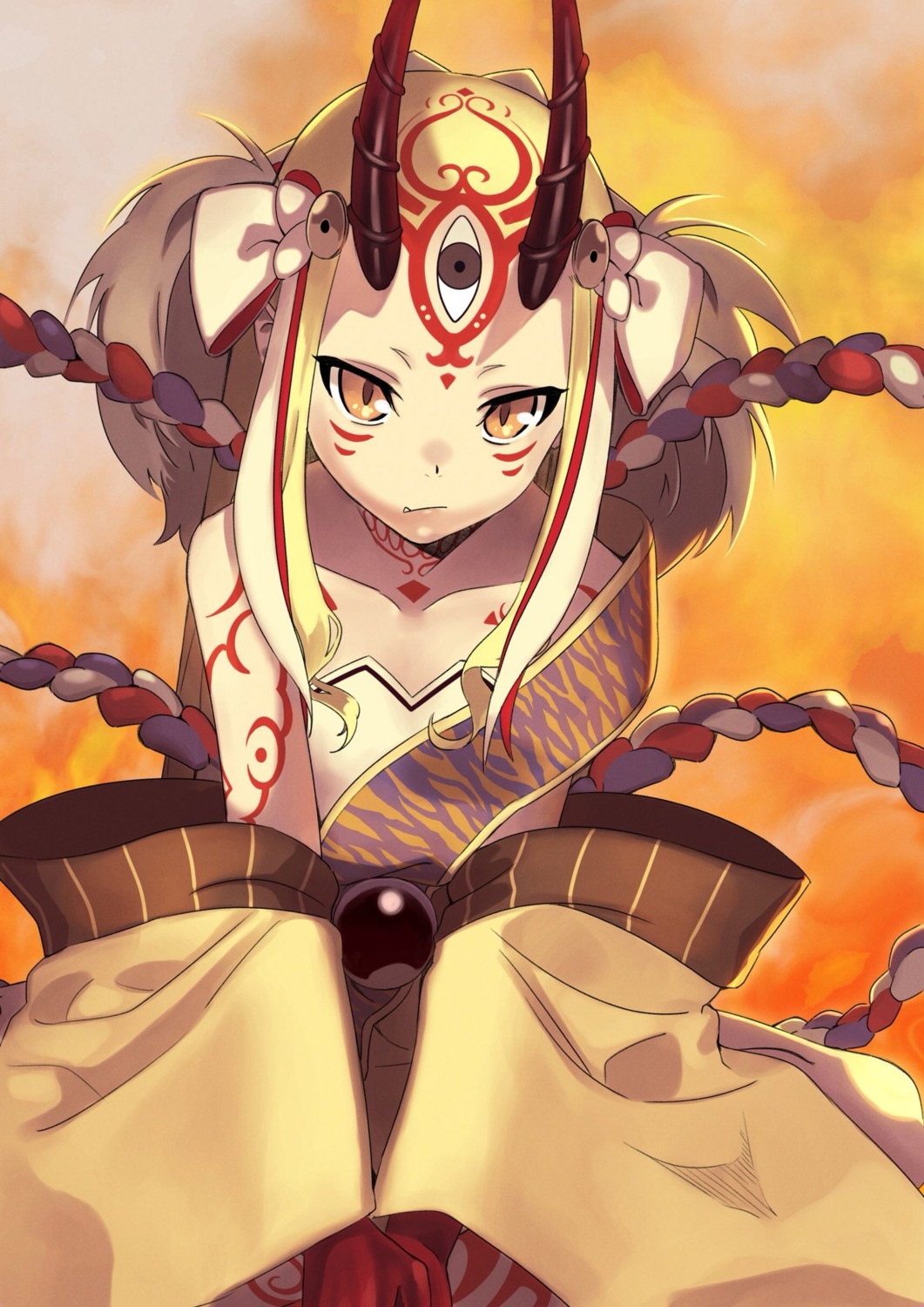 akamiso, fate/grand_order, horns, ibaraki_douji_(fate), tattoo