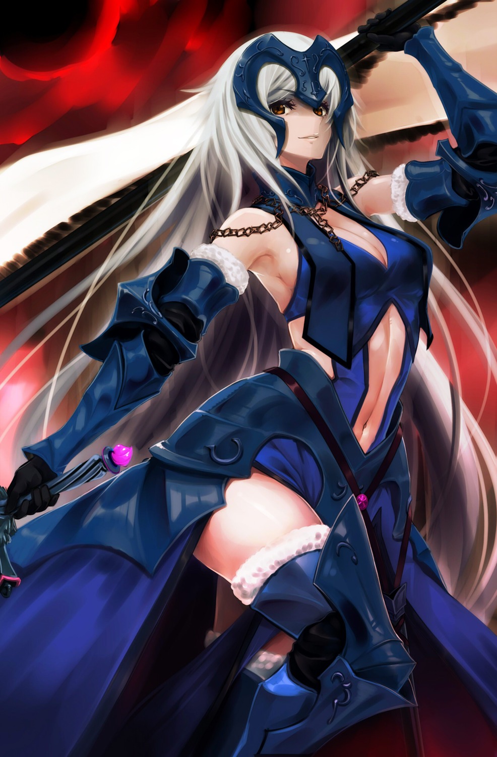 armor, cleavage, dress, fate/grand_order, jeanne_d'arc, jeanne_d'arc_alter_(fate), ogin_bara, sword, thighhighs