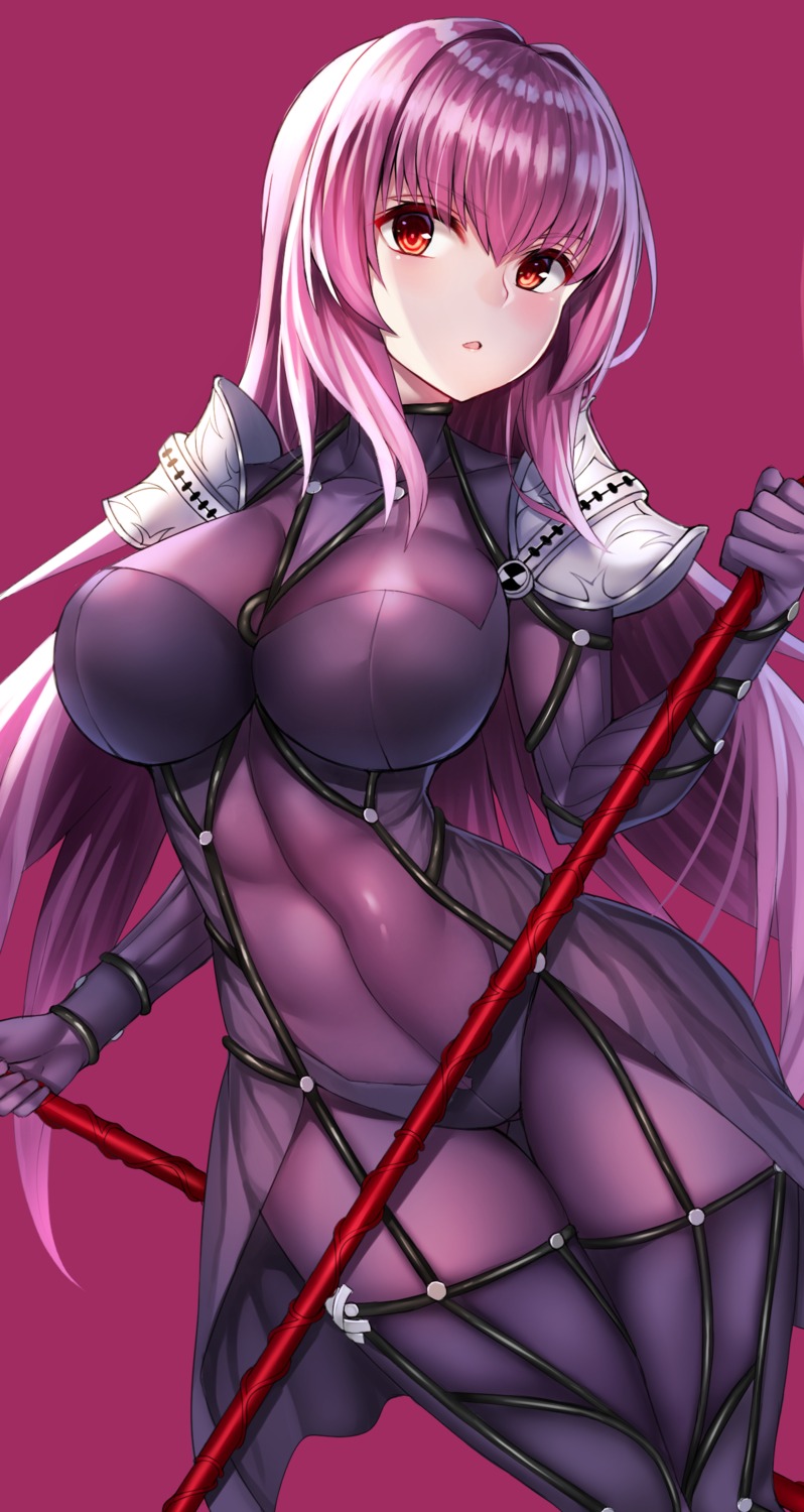 armor, beeyan, bodysuit, fate/grand_order, scathach_(fate), thighhighs, weapon