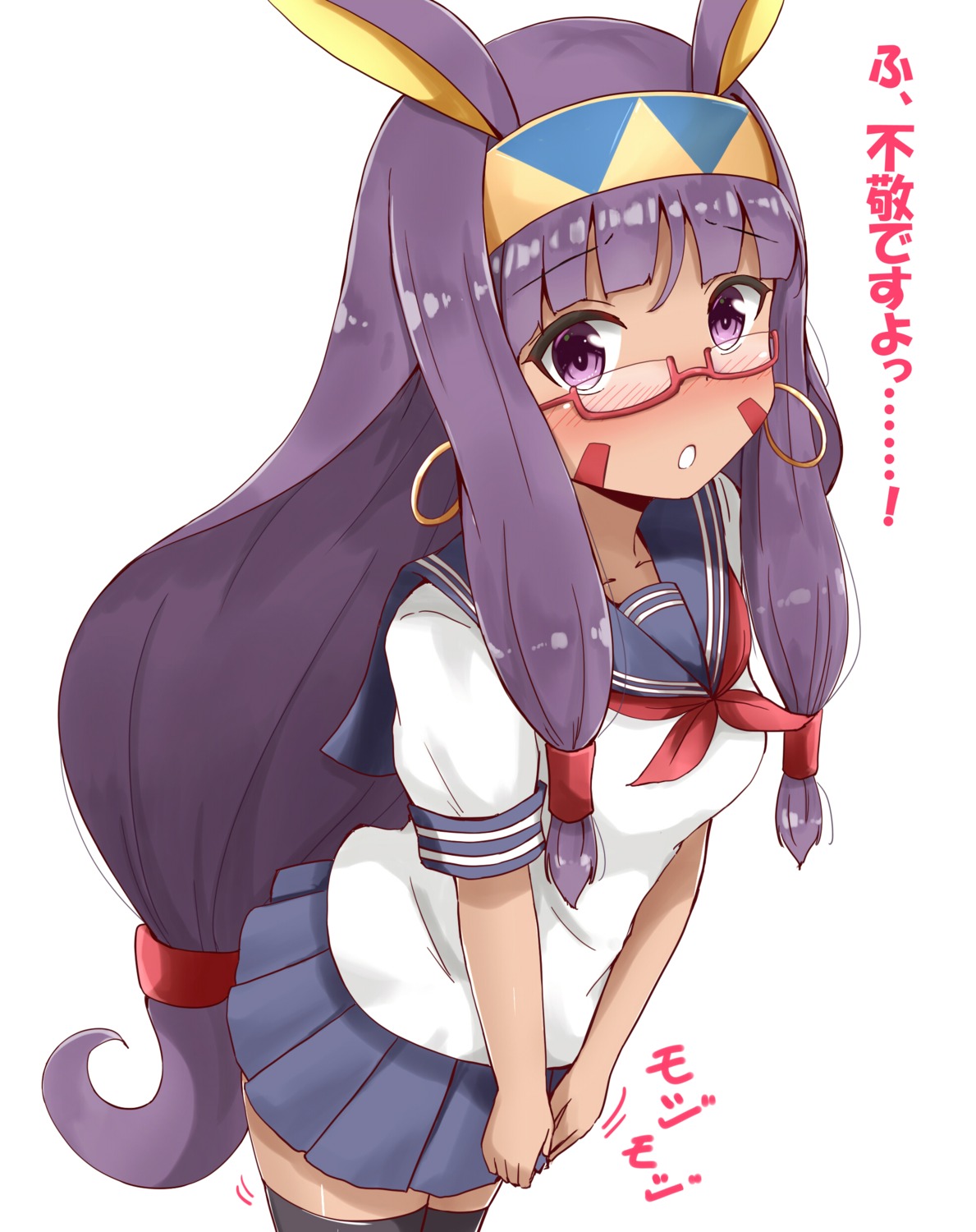aikawa_ryou, animal_ears, bunny_ears, fate/grand_order, megane, nitocris_(fate), seifuku, thighhighs