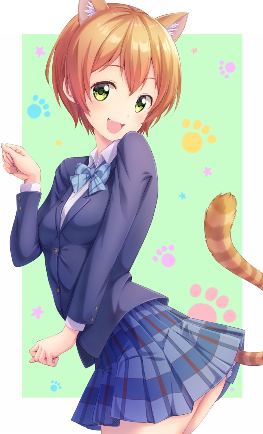 animal_ears, hoshizora_rin, love_live!, love_live!_(series), nekomimi, sasurai_(kijitora713), seifuku, tail