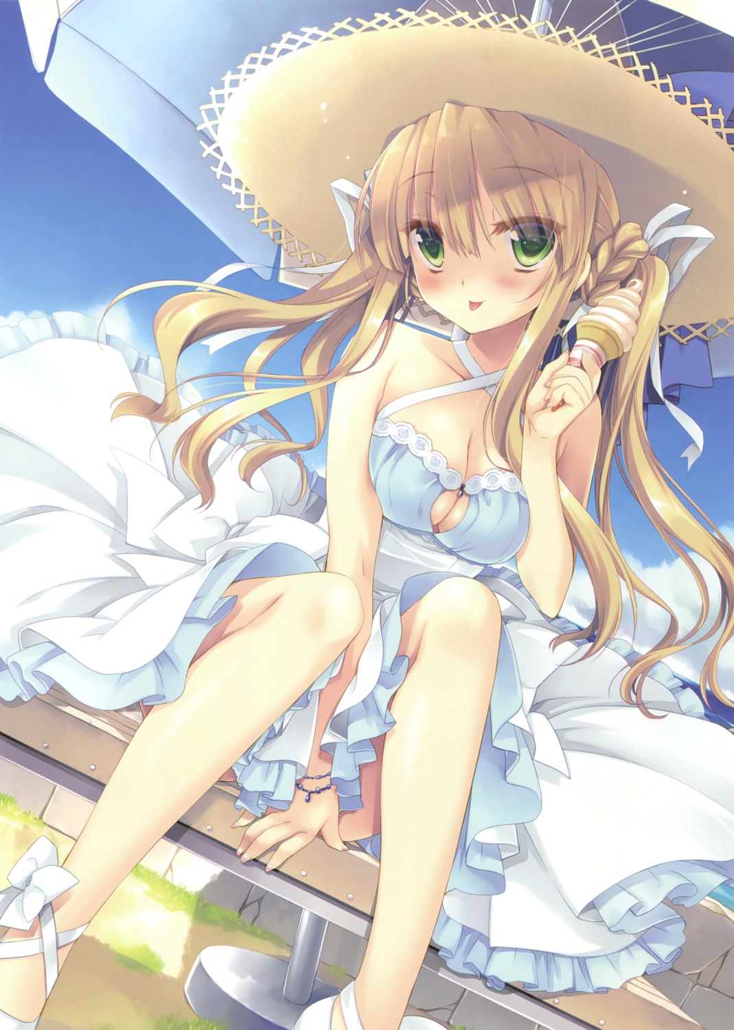 cleavage, dress, heels, miyasu_risa, summer_dress