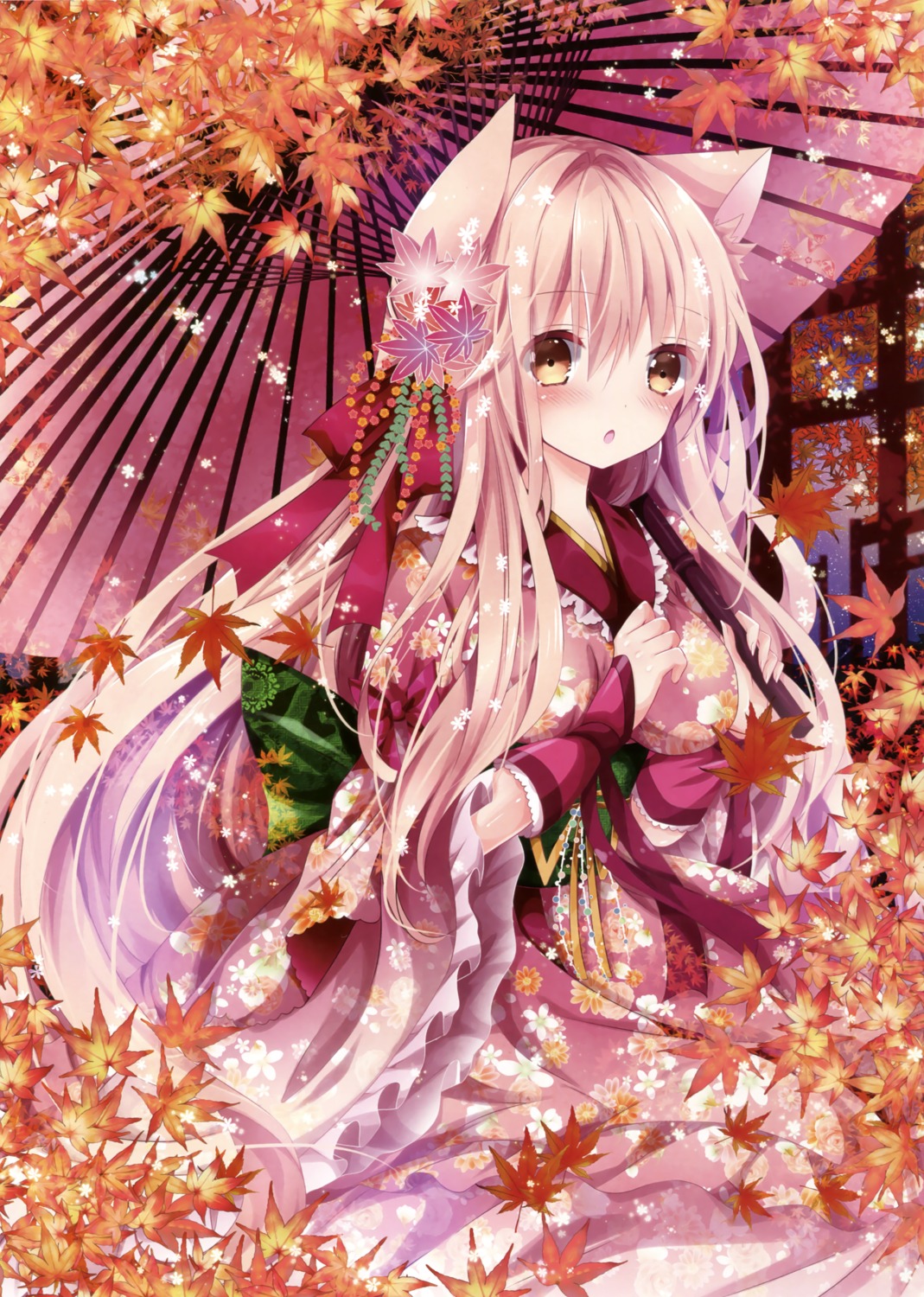 animal_ears, kimono, nanase_nao, tagme, umbrella