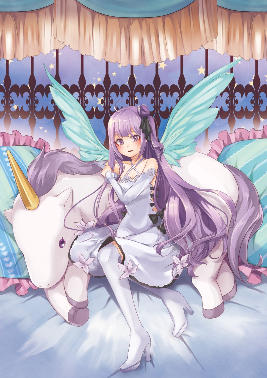 azur_lane, cleavage, dress, heels, memai, thighhighs, unicorn_(azur_lane), wings