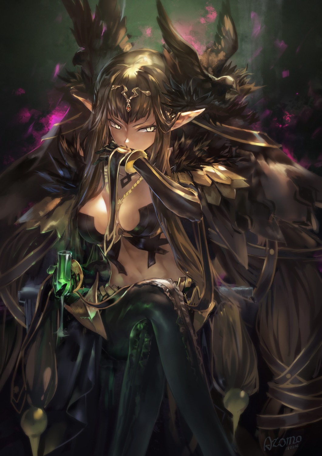azomo, cleavage, fate/apocrypha, fate/grand_order, fate/stay_night, pointy_ears, semiramis_(fate)