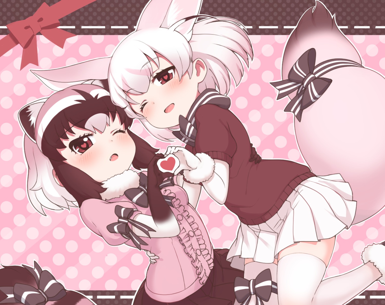 animal_ears, common_raccoon, fennec_(kemono_friends), kemono_friends, ransusan, tail, thighhighs