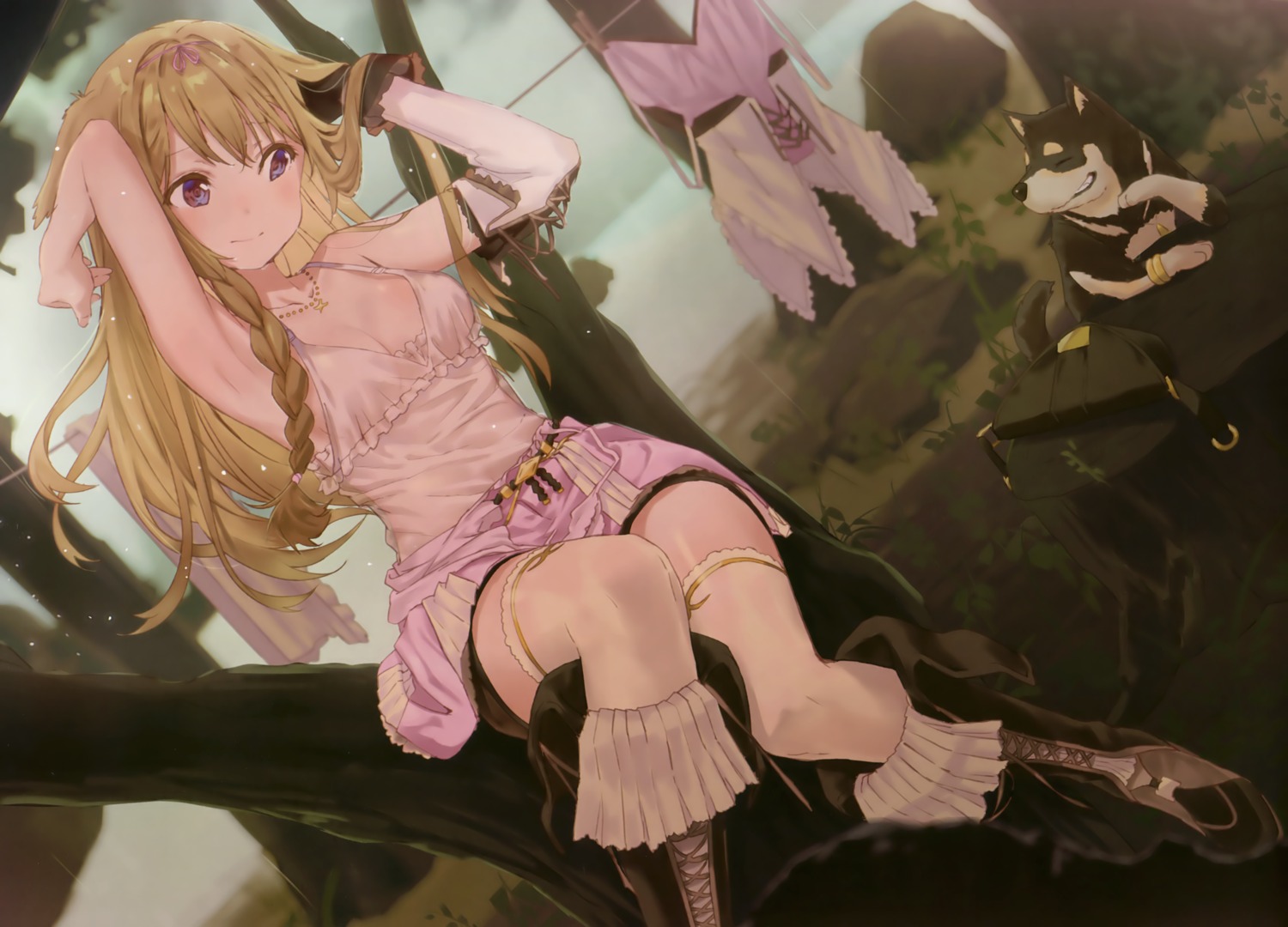 cleavage, irei_eri, lingerie, see_through, thighhighs, wet_clothes