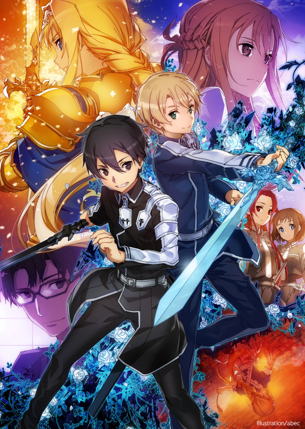 alice_zuberg, armor, asuna_(sword_art_online), bunbun, eugeo, kikuoka_seijirou, kirito, megane