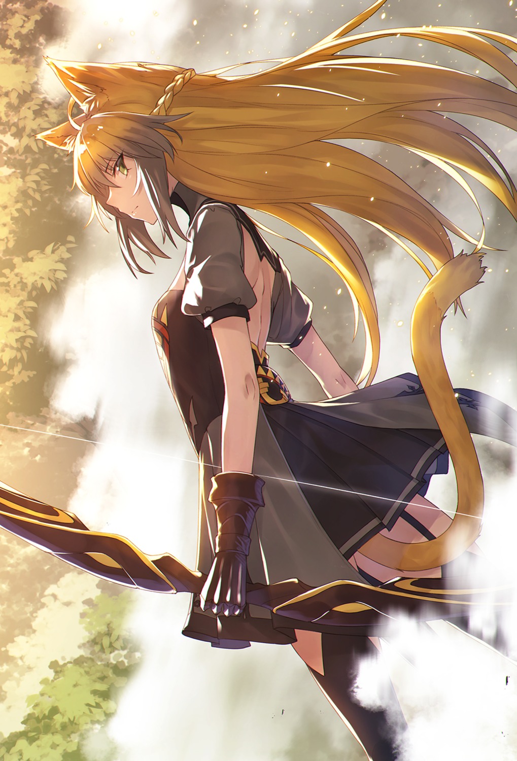 animal_ears, atalanta_(fate), dress, fate/apocrypha, fate/grand_order, fate/stay_night, ibuki_notsu, stockings, tail, thighhighs, weapon