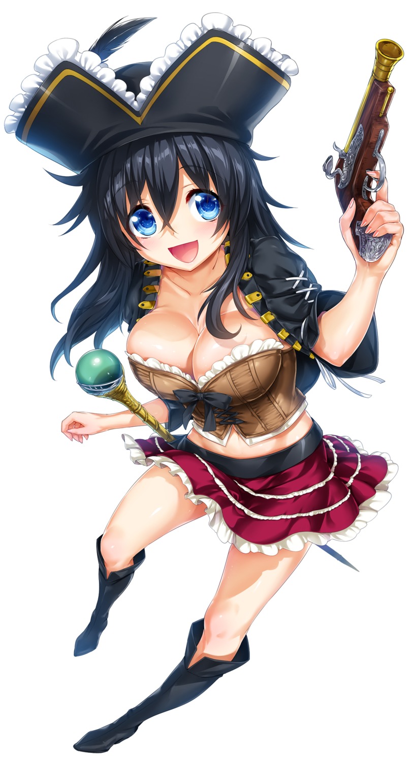 cleavage, gun, hisasi, netoge_no_yome_wa_onna_no_ko_janai_to_omotta?, pirate, tamaki_ako