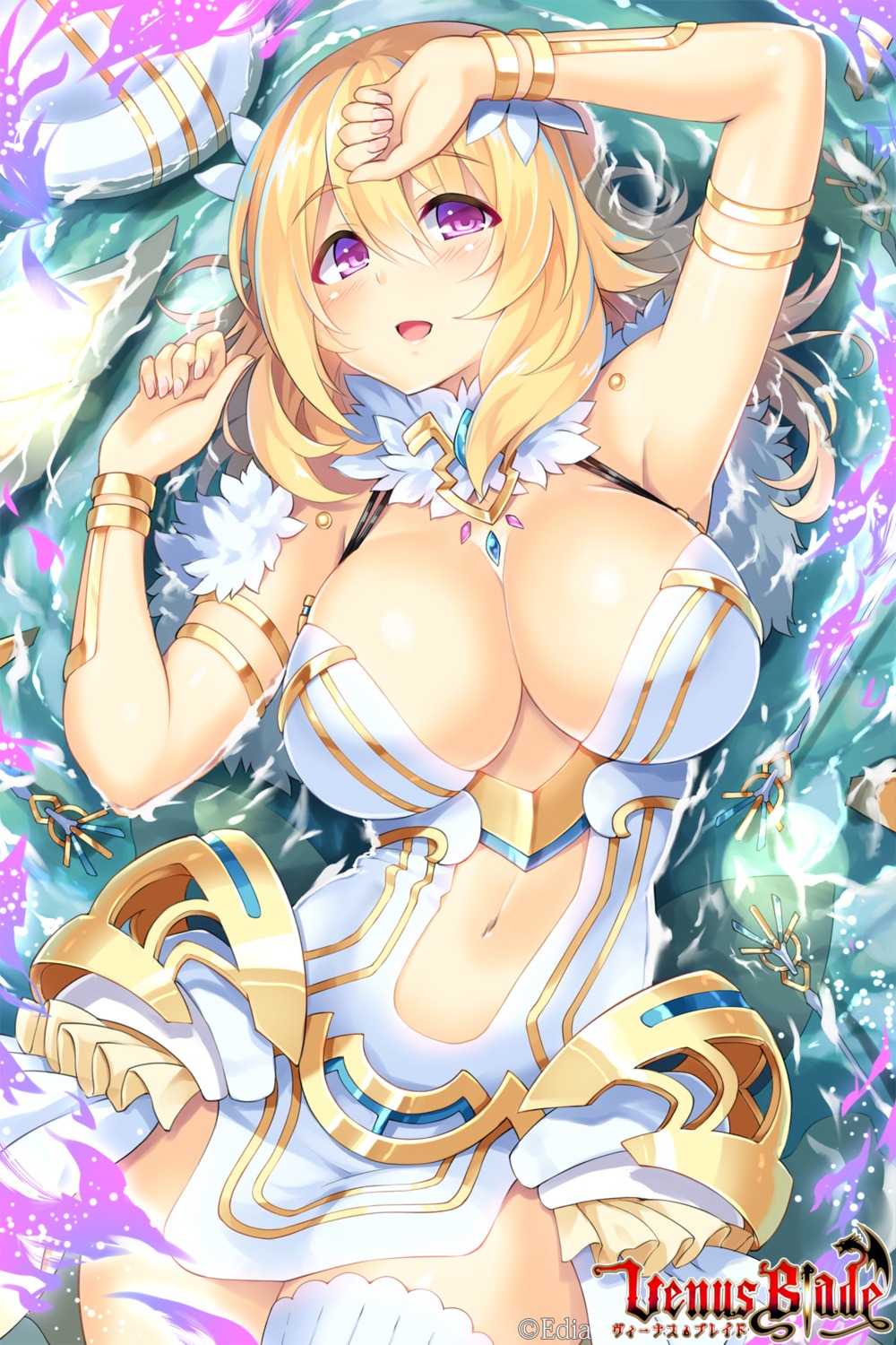 cleavage, hisen_kaede, thighhighs, venus_blade, wet