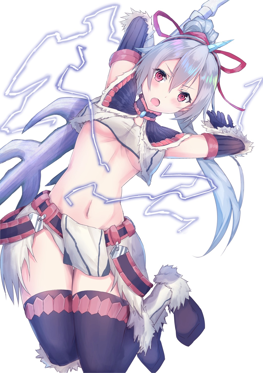 cosplay, fate/grand_order, monster_hunter, muragaki_(sgxx4878), thighhighs, tomoe_gozen_(fate), underboob, weapon