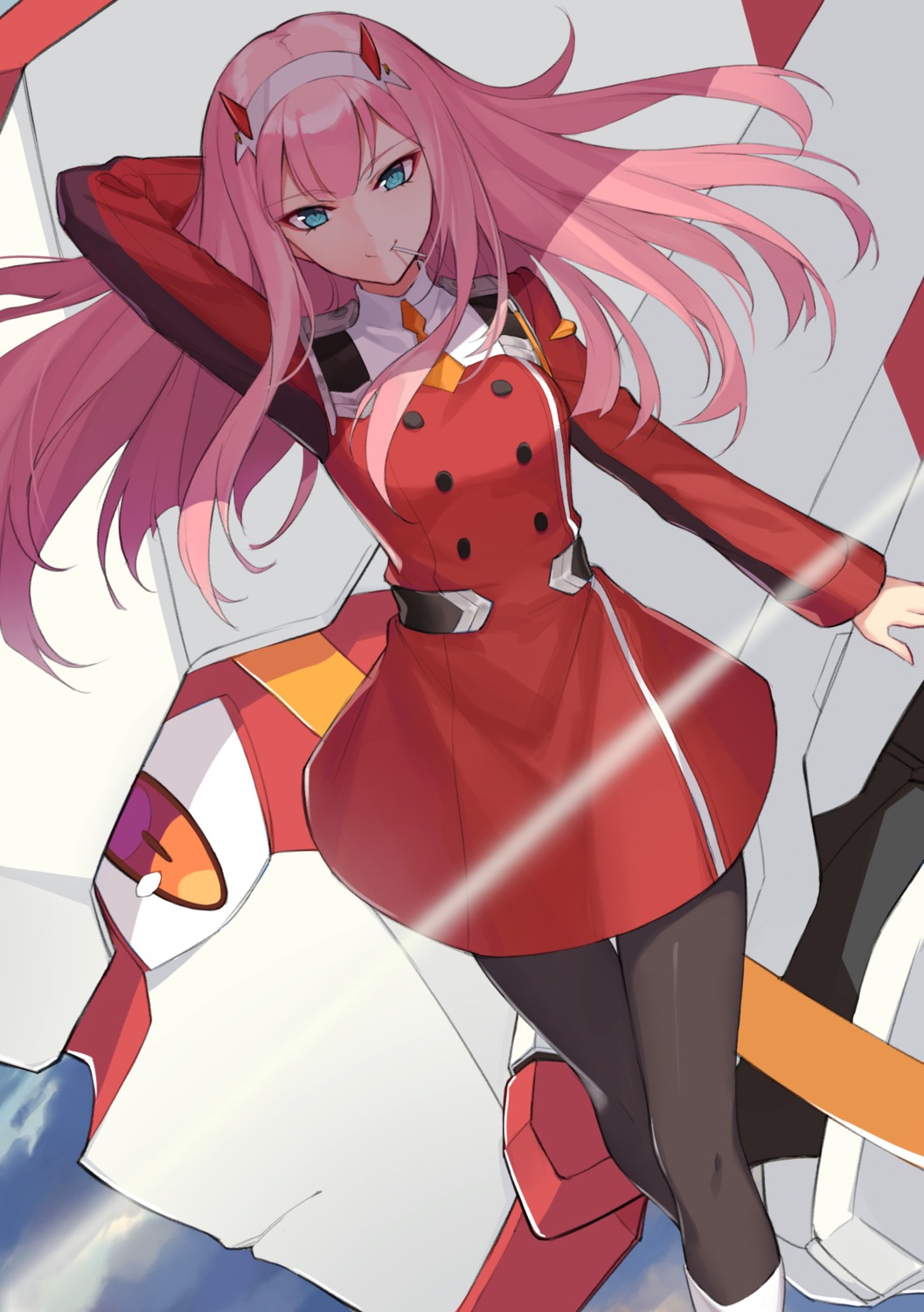 darling_in_the_franxx, hongchajun, horns, mecha, pantyhose, strelizia, uniform, zero_two_(darling_in_the_franxx)