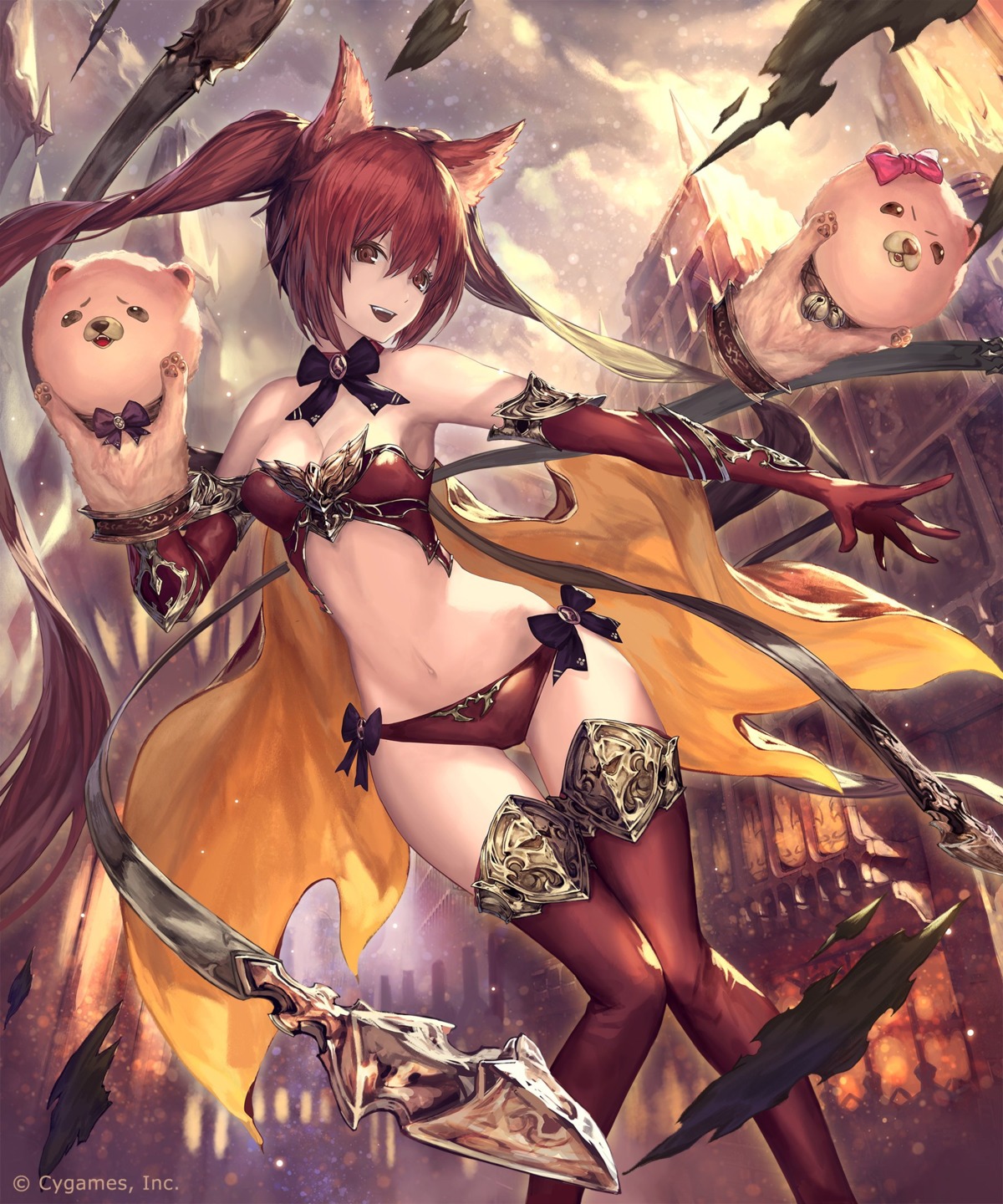 animal_ears, bikini_armor, cerberus_(shingeki_no_bahamut), cleavage, shadowverse, shingeki_no_bahamut, tachikawa_mushimaro, thighhighs