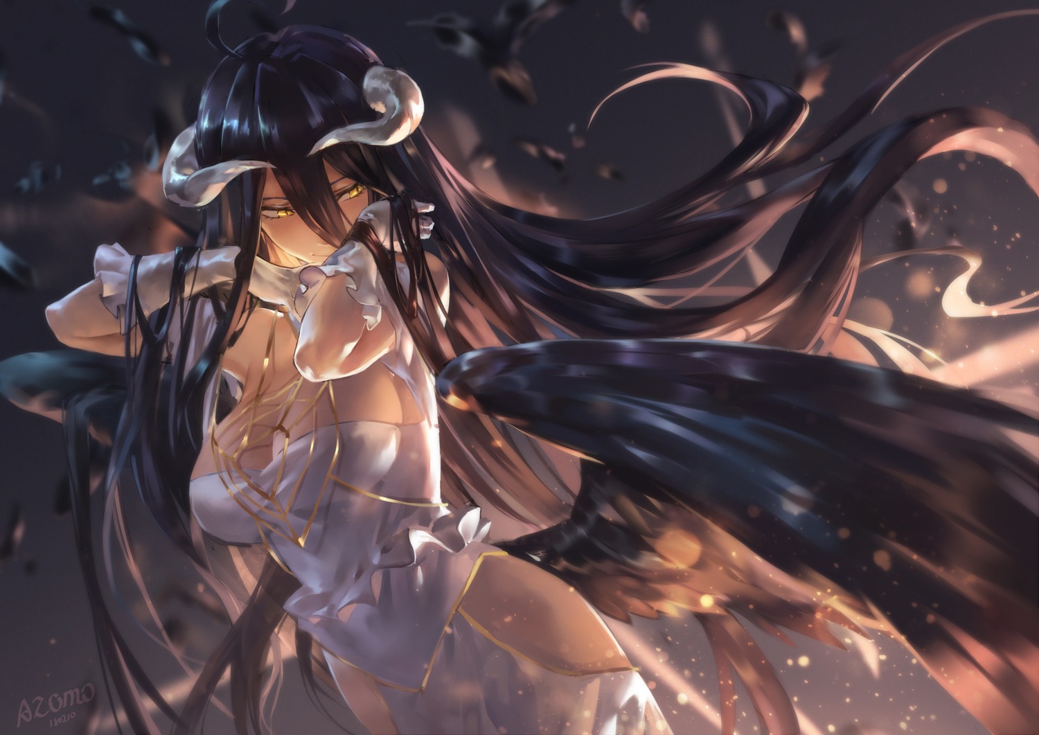 albedo_(overlord), azomo, cleavage, dress, horns, overlord, wings