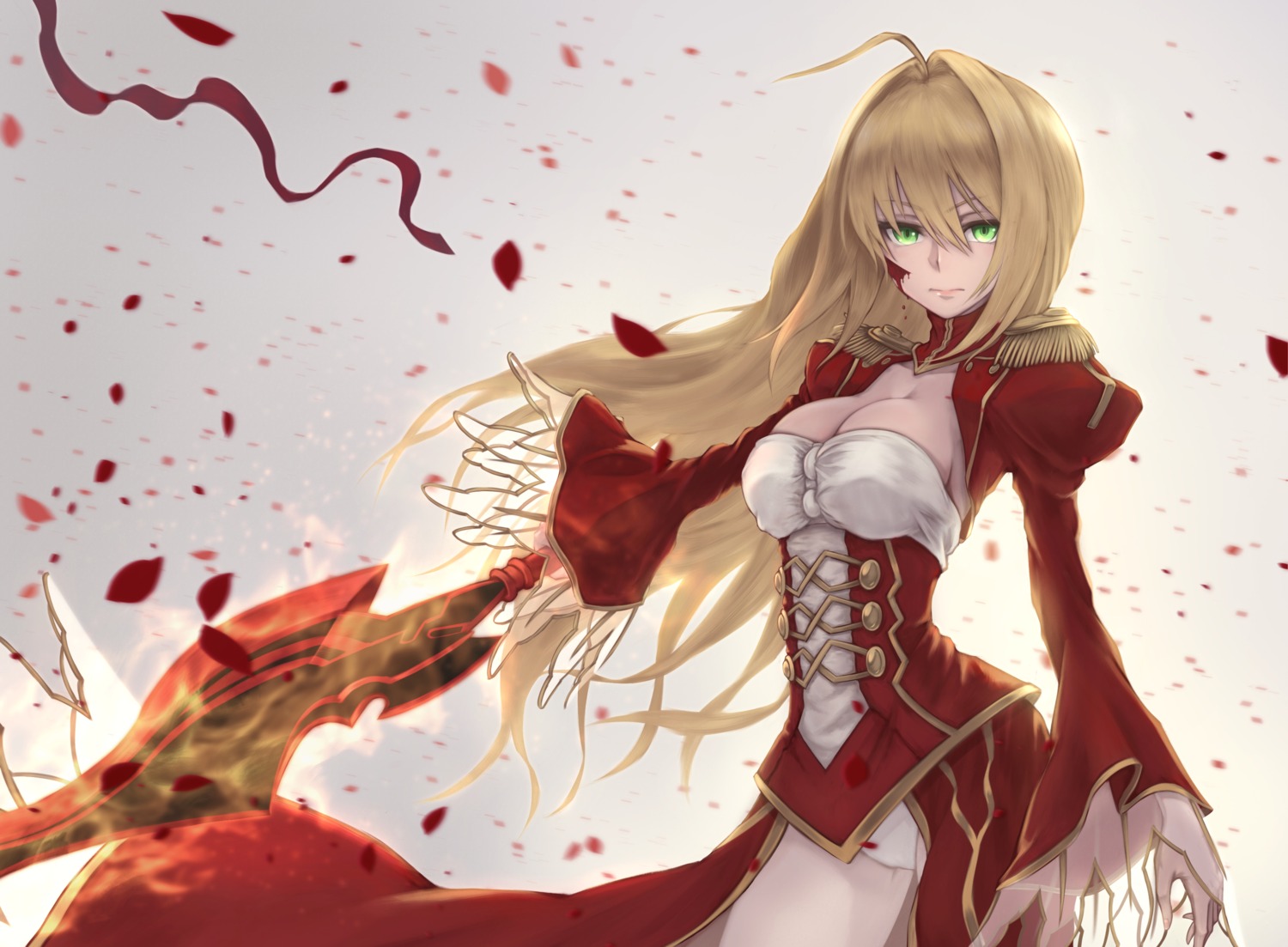 blood, cleavage, fate/extra, fate/grand_order, fate/stay_night, nero_claudius_(fate), pantsu, see_through, sword, yasu_(segawahiroyasu)