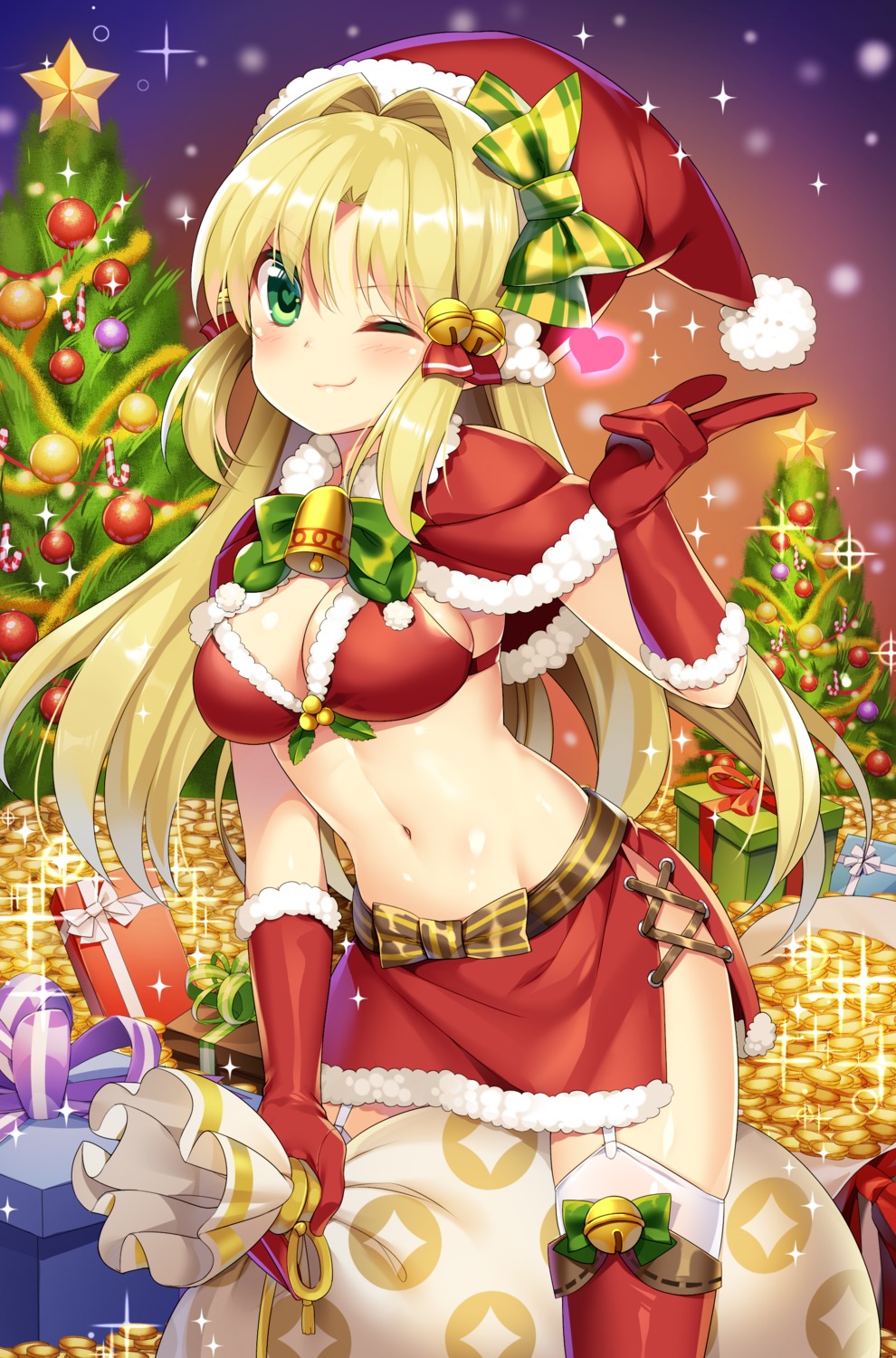 bikini_top, christmas, cleavage, m.vv, romance_sangoku, stockings, swimsuits, thighhighs