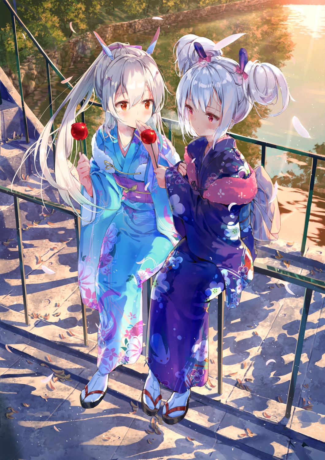 animal_ears, ayanami_(azur_lane), azur_lane, bunny_ears, daitai_sotogawa_(futomomo), kimono, laffey_(azur_lane)