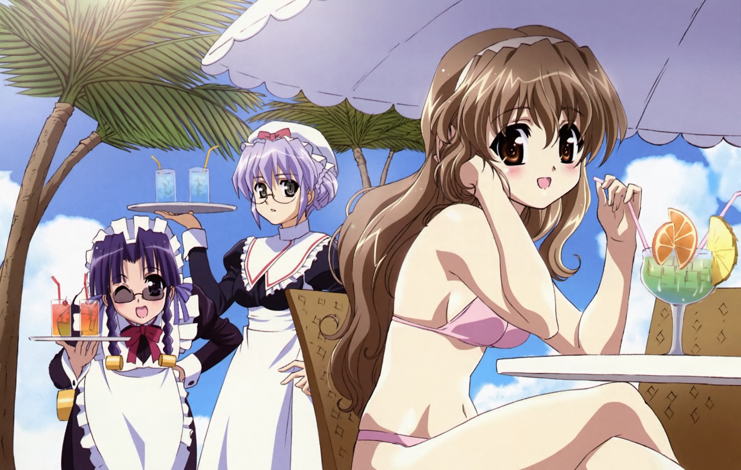 bikini, kosuge_kazuhisa, maid, nanashiro_nanami, nogizaka_haruka, nogizaka_haruka_no_himitsu, sakurazaka_hazuki, swimsuits