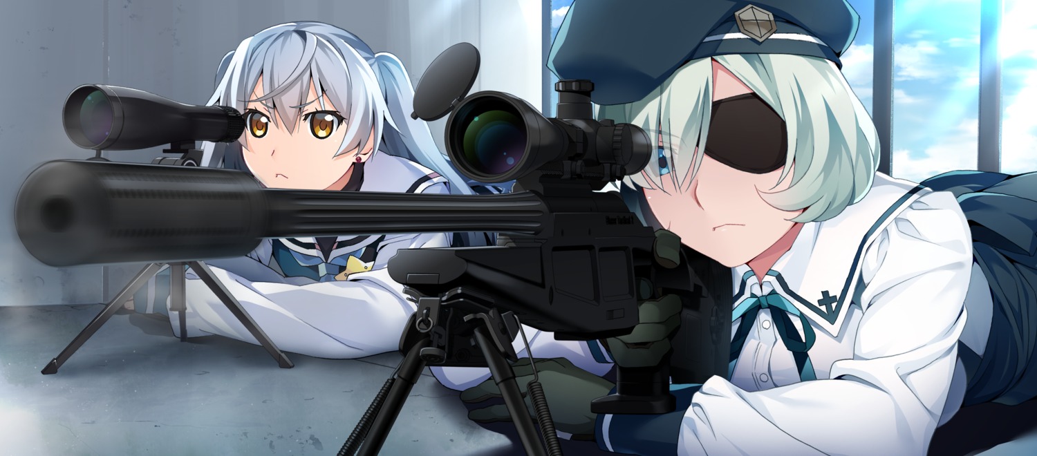 eyepatch, front_wing, game_cg, grisaia, grisaia_phantom_trigger, gun, kumashiro_megumi, seifuku