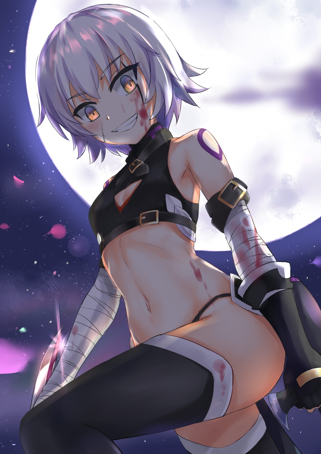 bandages, blood, fate/apocrypha, fate/grand_order, fate/stay_night, jack_the_ripper, koi0806, tattoo, thighhighs, weapon