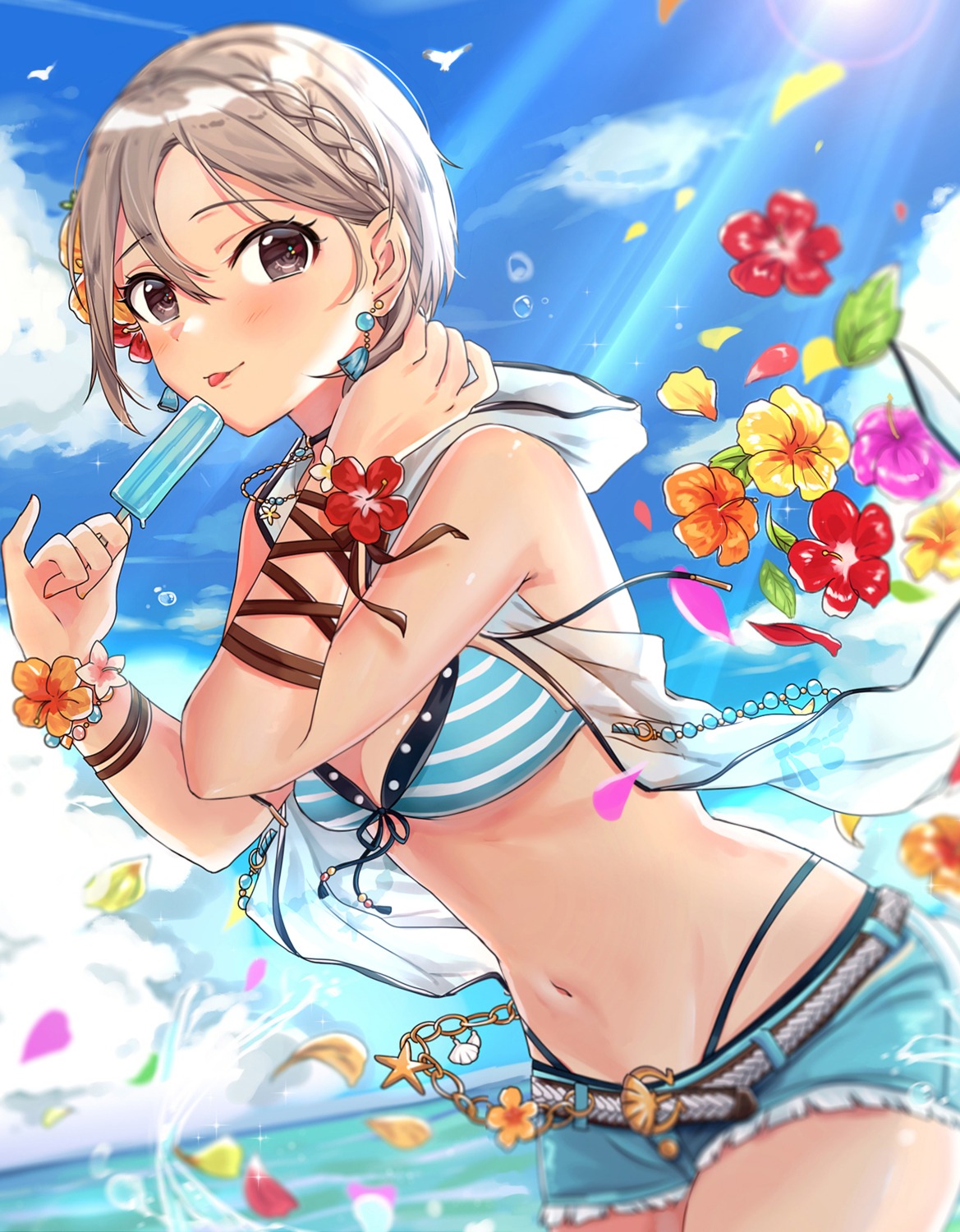 bikini, cleavage, open_shirt, see_through, shiomi_shuuko, swimsuits, the_idolm@ster, the_idolm@ster_cinderella_girls, the_idolm@ster_cinderella_girls_starlight_stage, tomato_omurice_melon