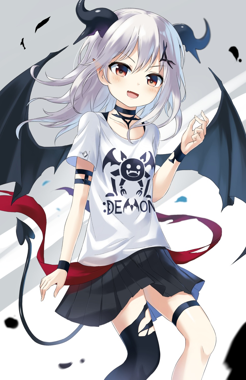 garter, horns, pointy_ears, satou_(3366_s), tail, thighhighs, torn_clothes, wings