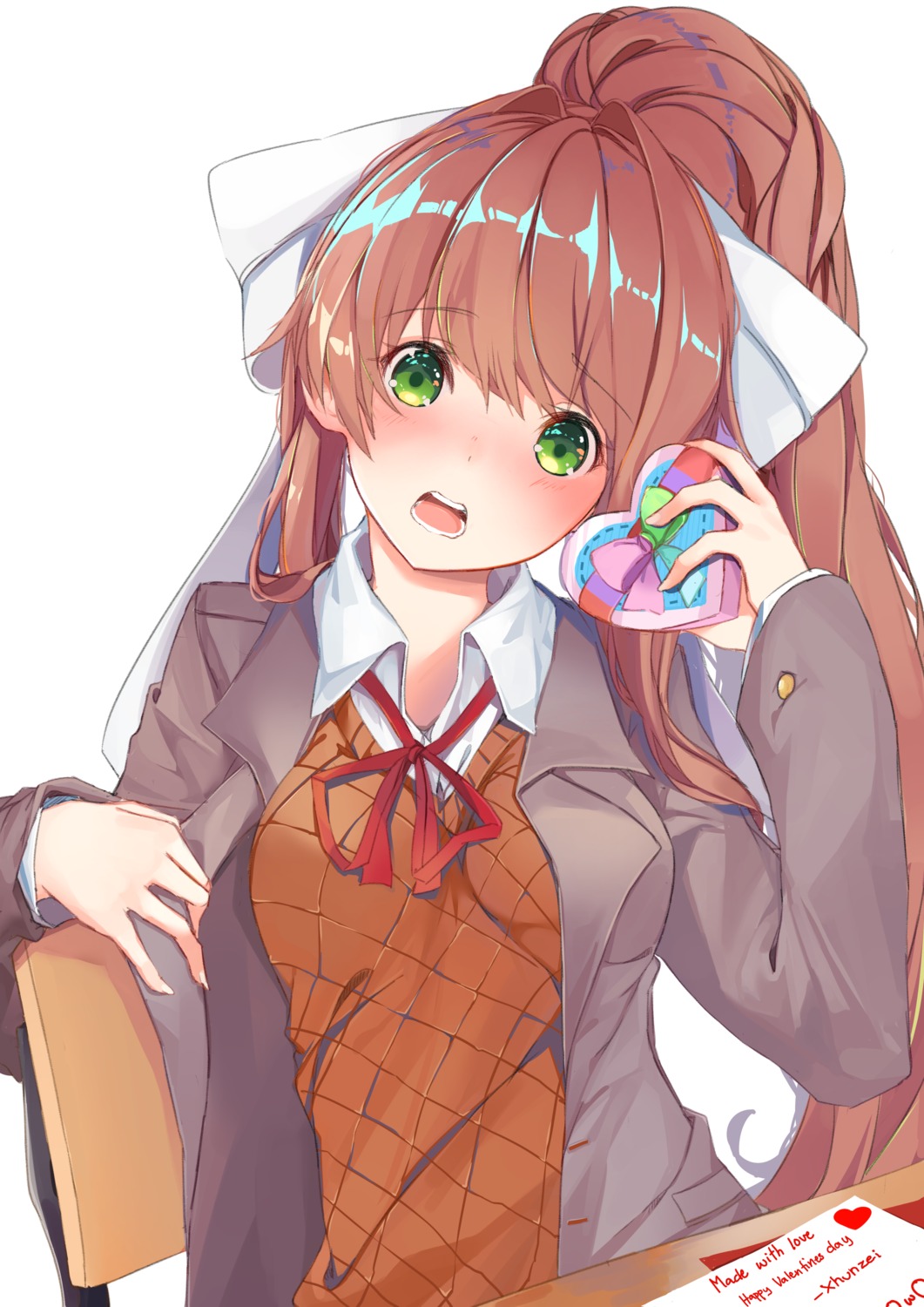 doki_doki_literature_club!, monika_(doki_doki_literature_club!), seifuku, valentine, xhunzei