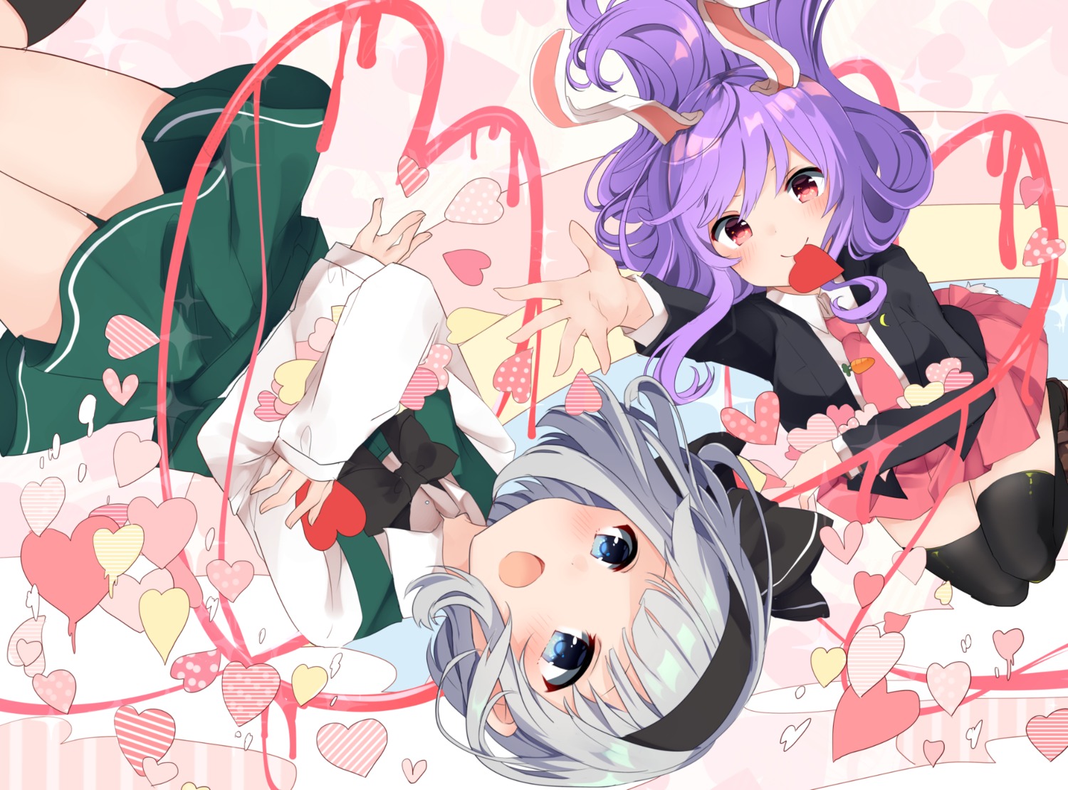 animal_ears, bunny_ears, karasusou_nano, konpaku_youmu, reisen_udongein_inaba, thighhighs, touhou