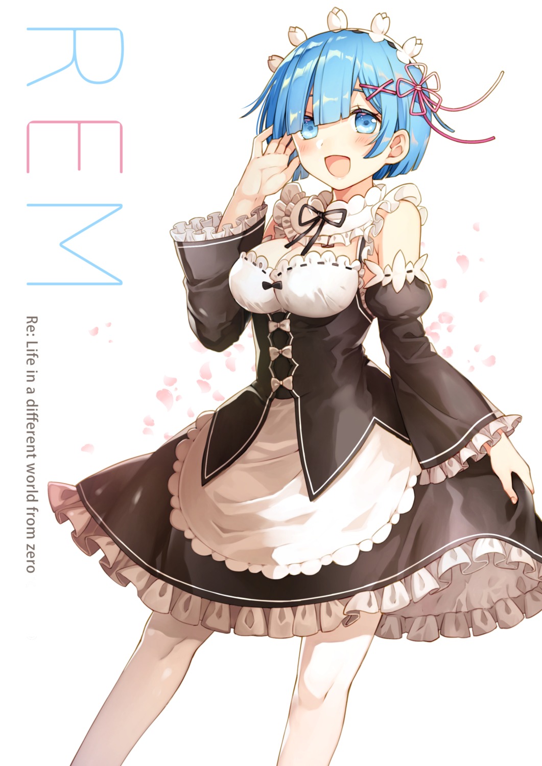 clarinet_(natsumi3230), cleavage, maid, pantyhose, re:zero_kara_hajimeru_isekai_seikatsu, rem_(re_zero), skirt_lift