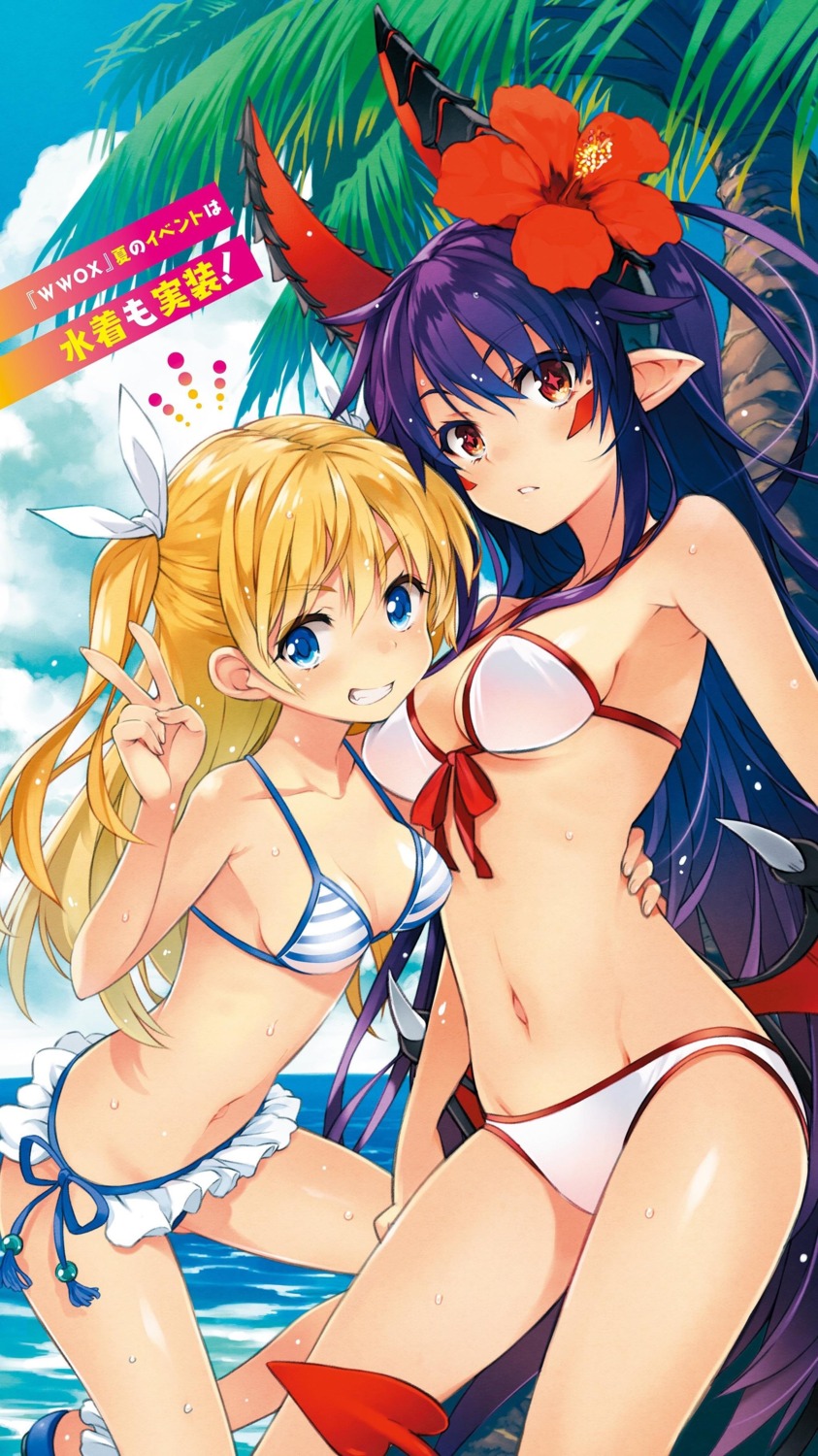 bikini, cleavage, demonlord_newbie_vrmmo_sekai_no_seisanshoku_maou, devil, horns, itou_souichi, pointy_ears, swimsuits, tail, wings