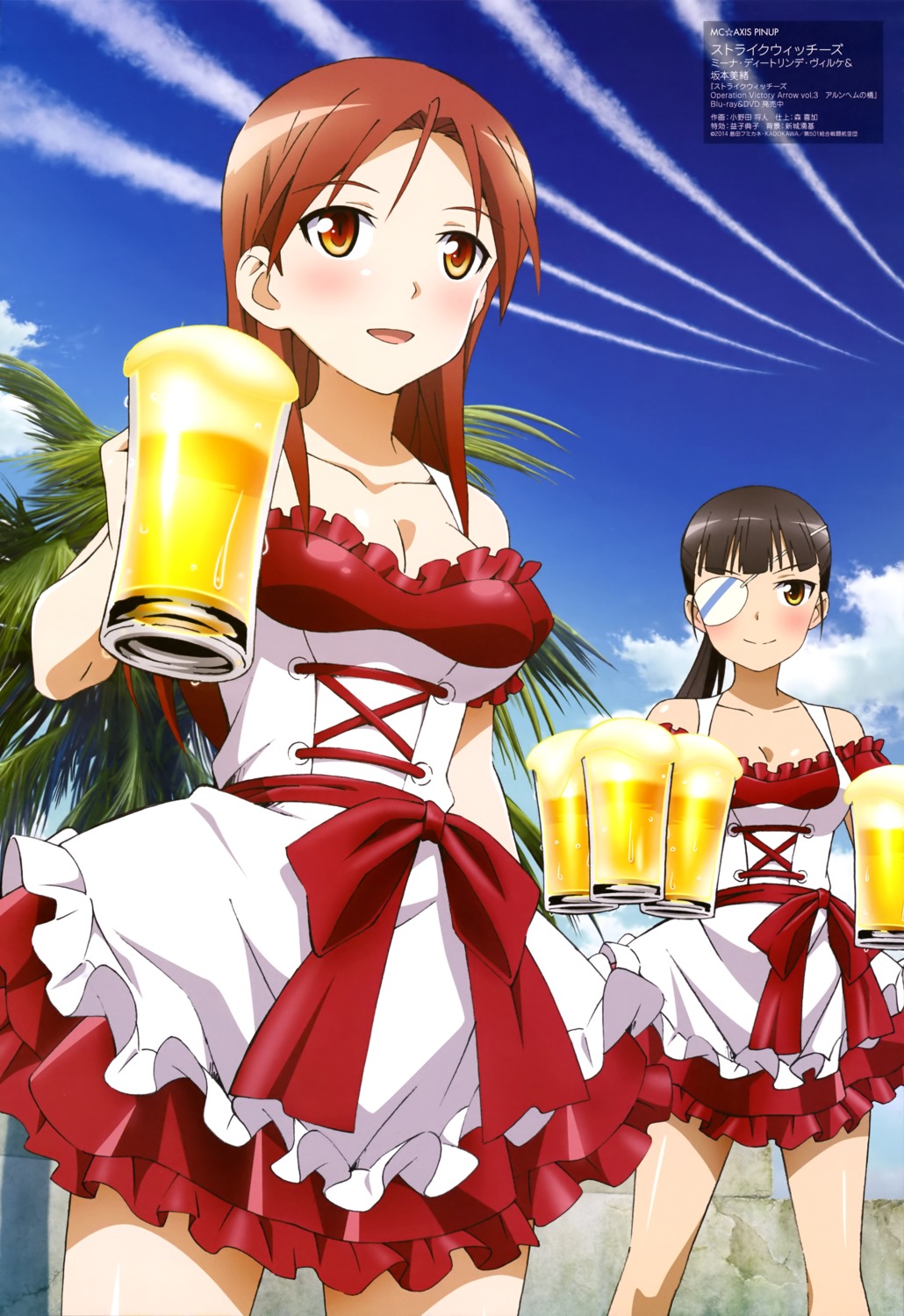 cleavage, eyepatch, minna-dietlinde_wilcke, onoda_masahito, sakamoto_mio, strike_witches, waitress