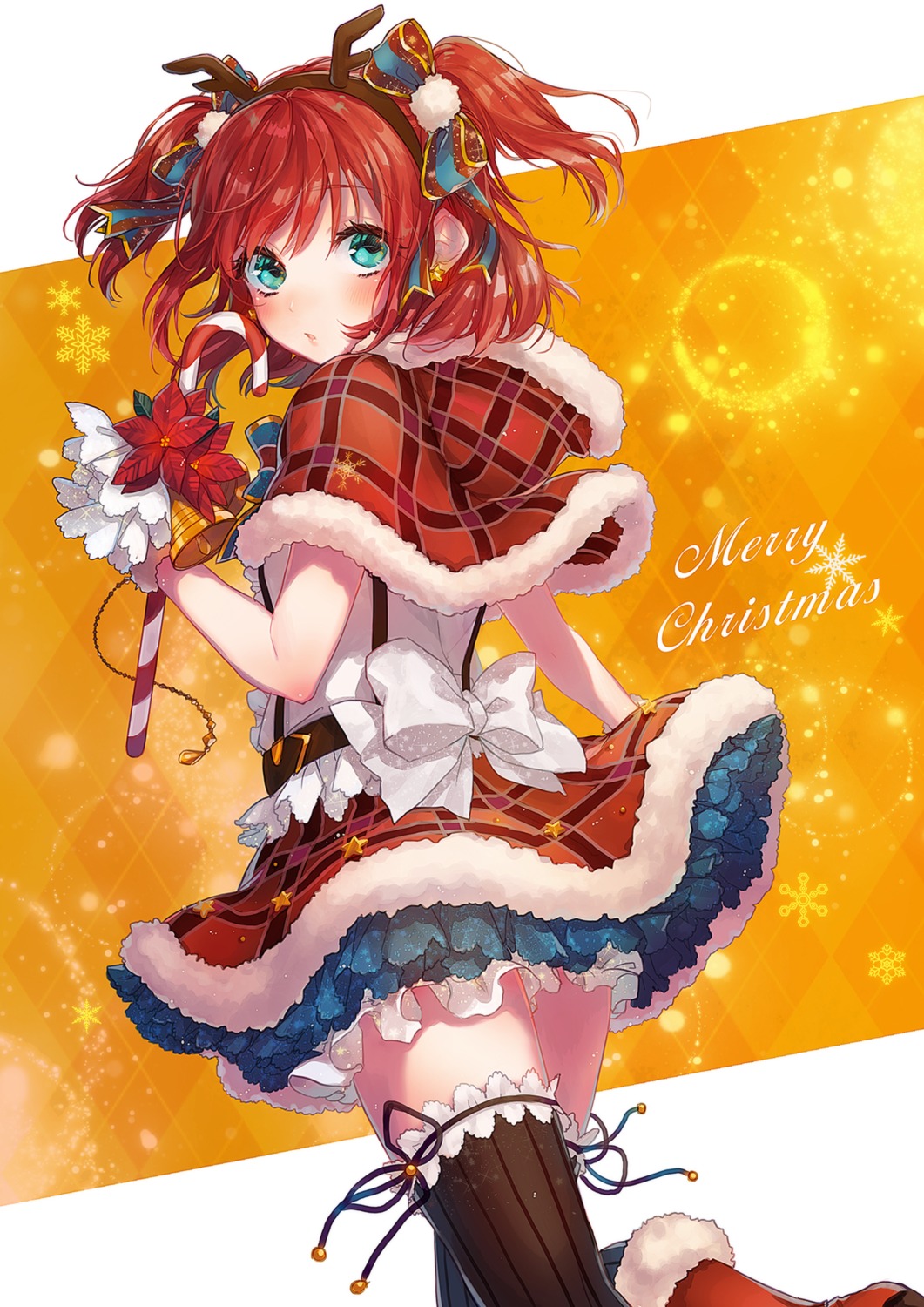 christmas, horns, kurosawa_ruby, love_live!_(series), love_live!_sunshine!!, sudach_koppe, thighhighs