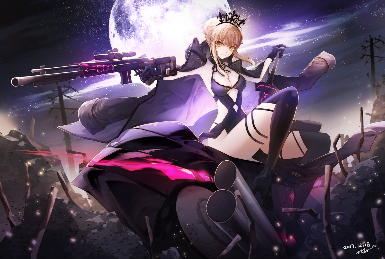 artoria_pendragon_(fate), artoria_pendragon_alter_(fate), cleavage, dress, fate/grand_order, gun, heels, jii_dayday