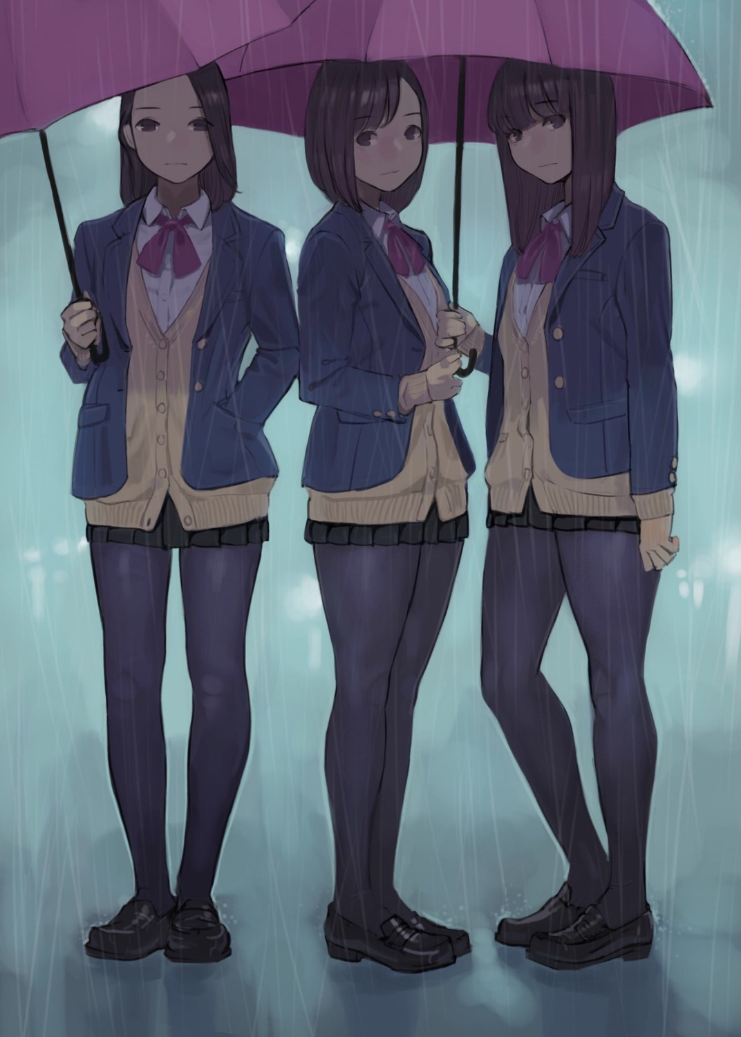 aikawa_ren, miru_tights, moegi_homi, pantyhose, seifuku, sweater, umbrella, yom