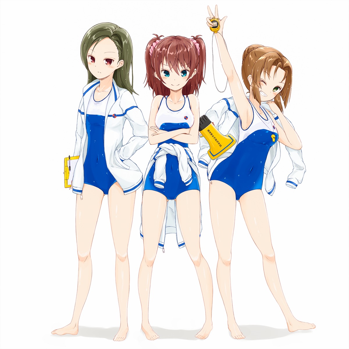 gym_uniform, heki_junko, high_school_fleet, manse, ogasawara_hikari, open_shirt, school_swimsuit, swimsuits