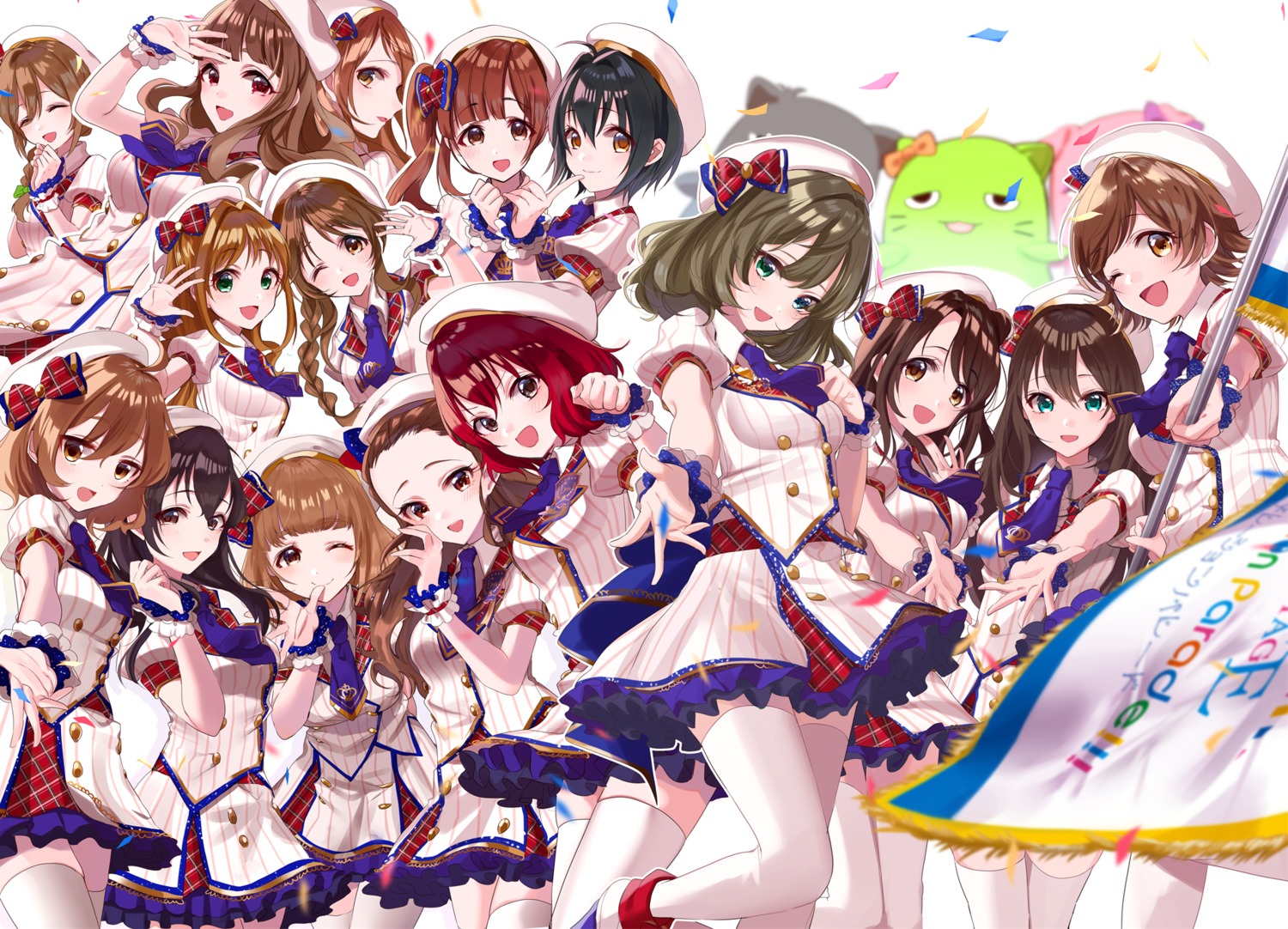 araki_hina, fujiwara_hajime, heterochromia, hino_akane_(idolm@ster), honda_mio, houjou_karen, igarashi_kyouko, kamiya_nao, kitami_yuzu, kohinata_miho, misumi, murakami_tomoe, seki_hiromi, senkawa_chihiro, shibuya_rin, shimamura_uzuki, takagaki_kaede, takamori_aiko, the_idolm@ster, the_idolm@ster_cinderella_girls, thighhighs, uniform