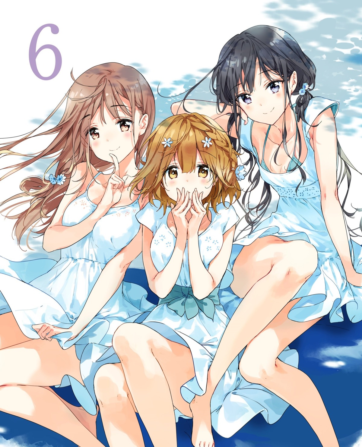 adagaki_aki, bikini_top, cleavage, digital_version, disc_cover, dress, feet, fujinomiya_neko, jpeg_artifacts, koiwai_yoshino, masamune-kun_no_revenge, skirt_lift, summer_dress, swimsuits, tiv