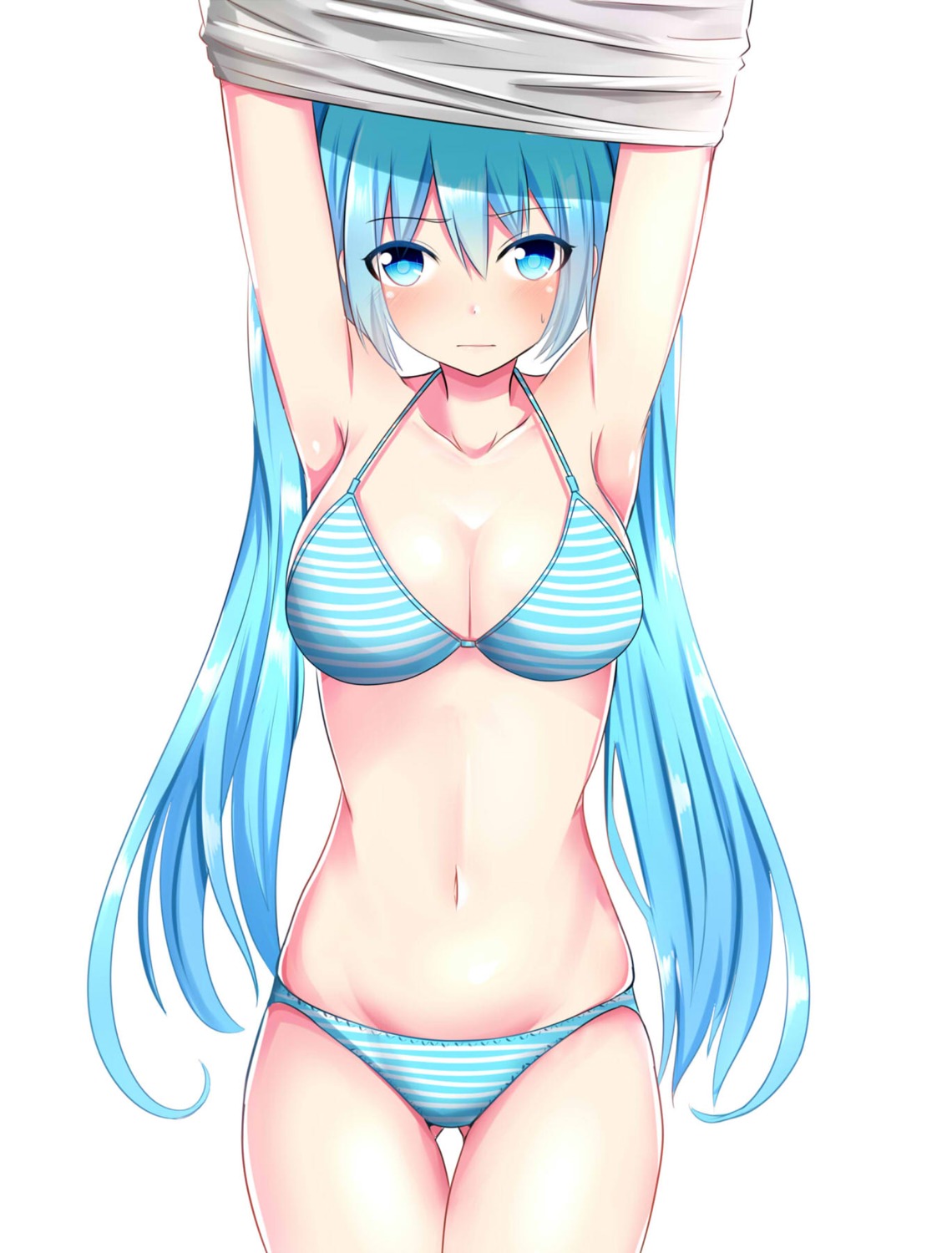baretto_(karasi07), bikini, cleavage, hatsune_miku, shirt_lift, swimsuits, undressing, vocaloid